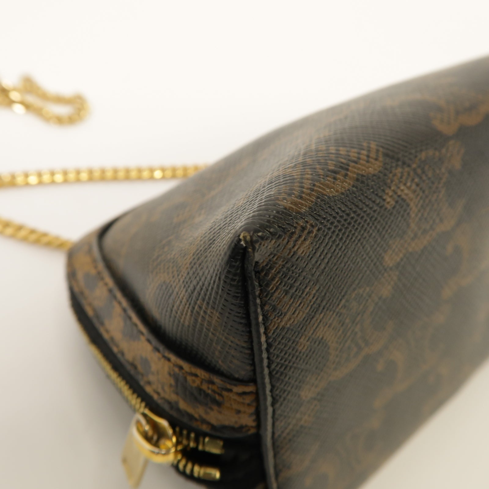 CELINE 塗層帆布Triomphe Chain Bag金扣鏈帶肩背袋啡色