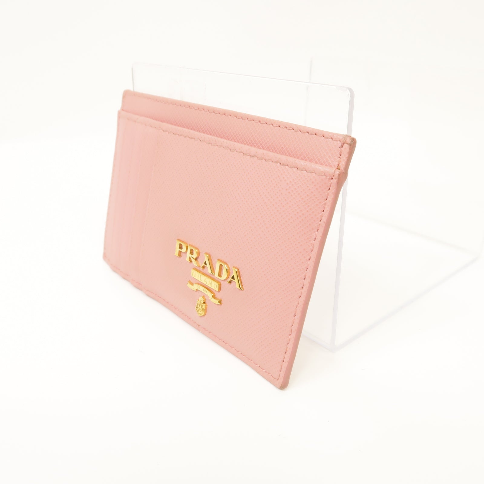 PRADA 【激減優惠】牛皮皮革Card Case金扣卡片套粉紅色