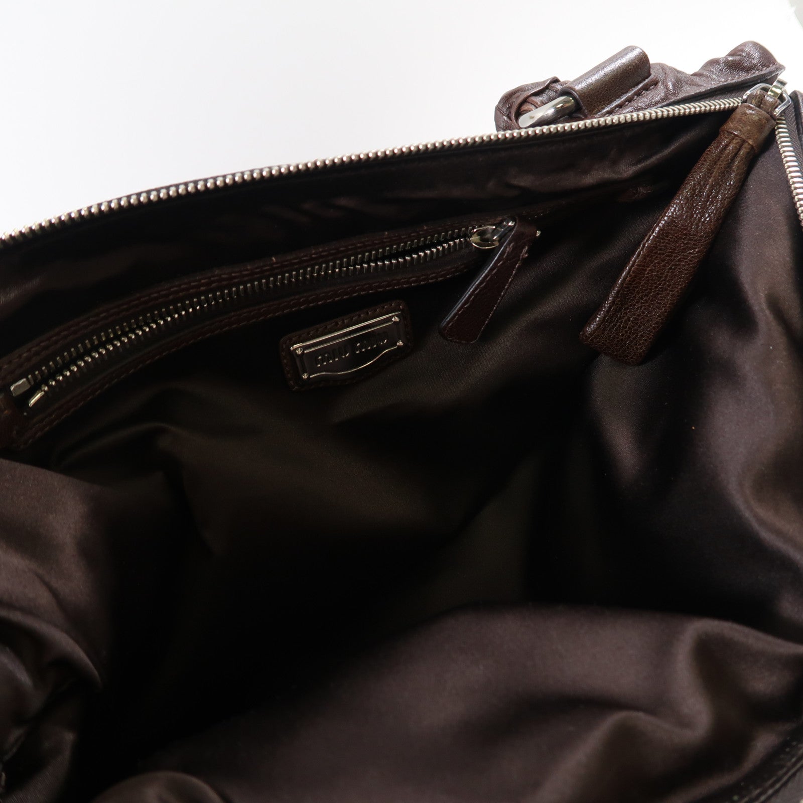 Miu Miu 牛皮皮革Hand Bag銀扣手挽袋啡色