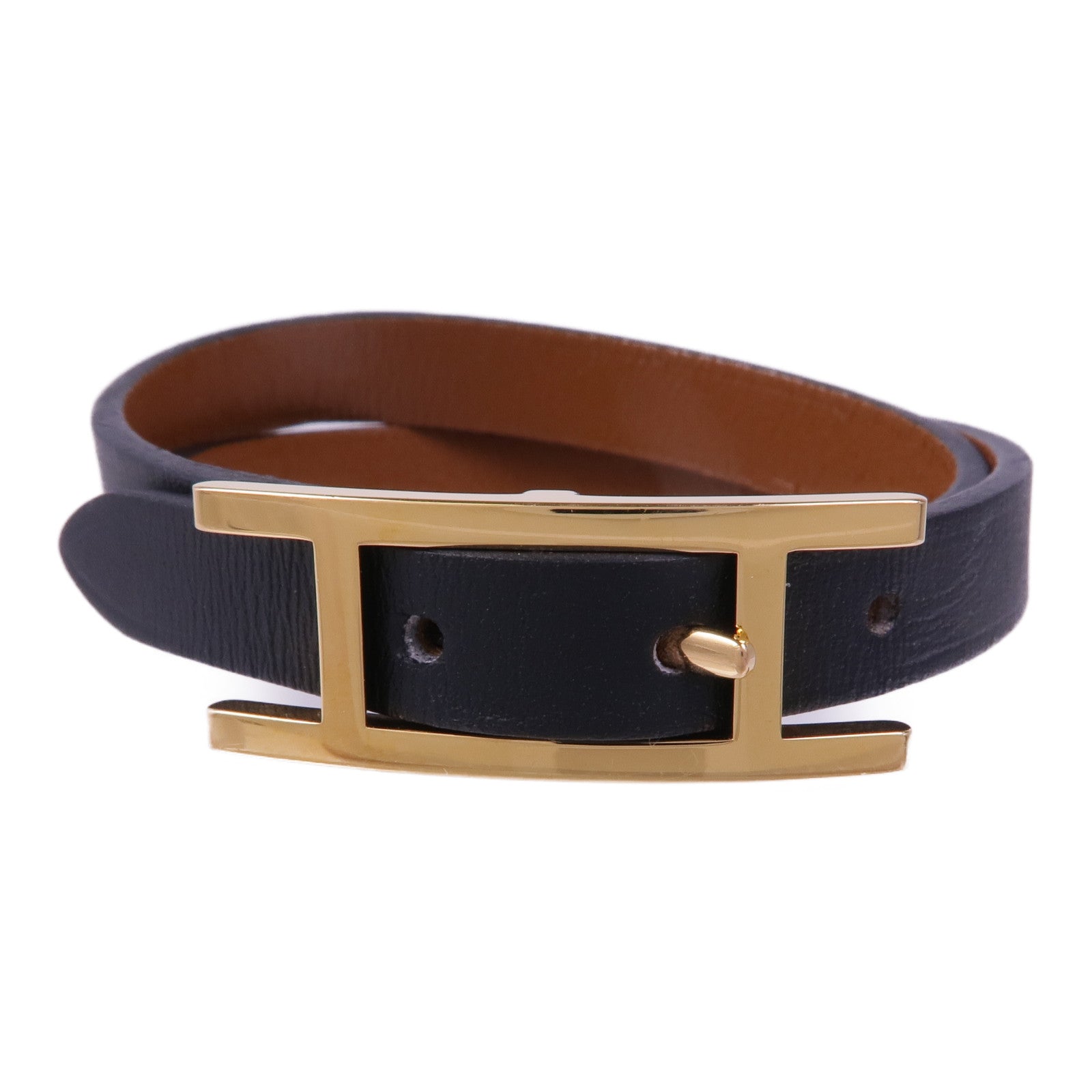 HERMES Swift皮革Behapi Bracelet金扣手帶Noir