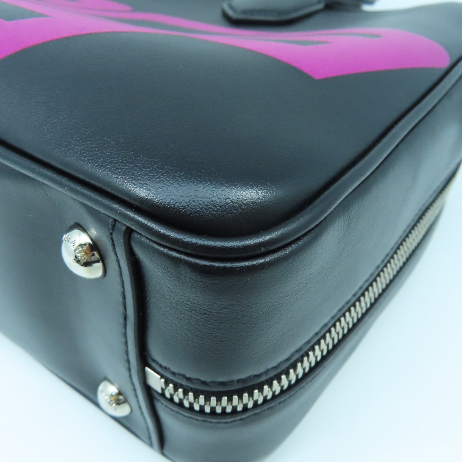 PRADA cowhide leather 2Way Bag silver buckle handle shoulder bag black
