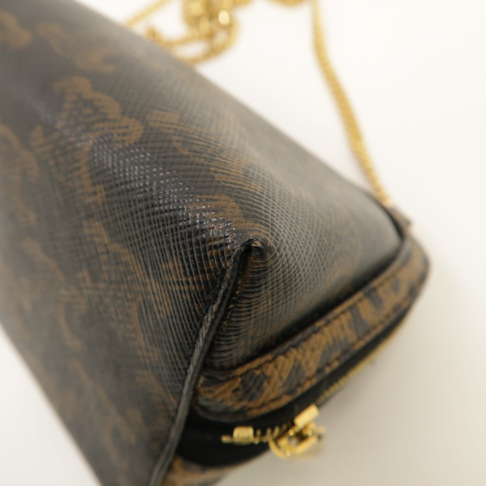 CELINE 塗層帆布Triomphe Chain Bag金扣鏈帶肩背袋啡色