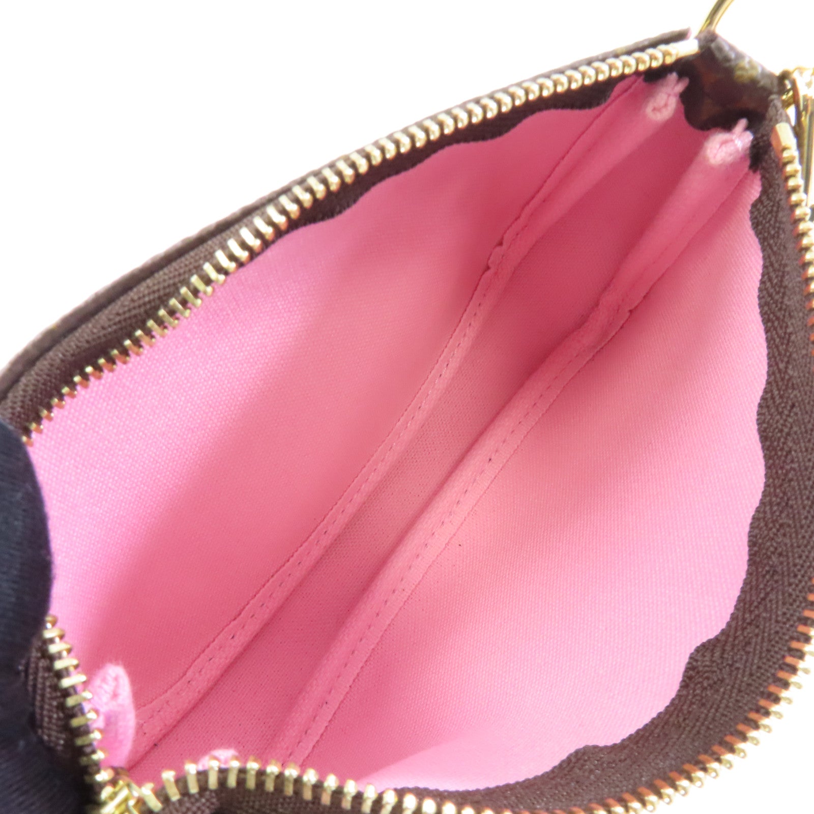 LOUIS VUITTON Monogram Mini Pochette Accessoires Pouch金扣鏈帶手挽袋棕色