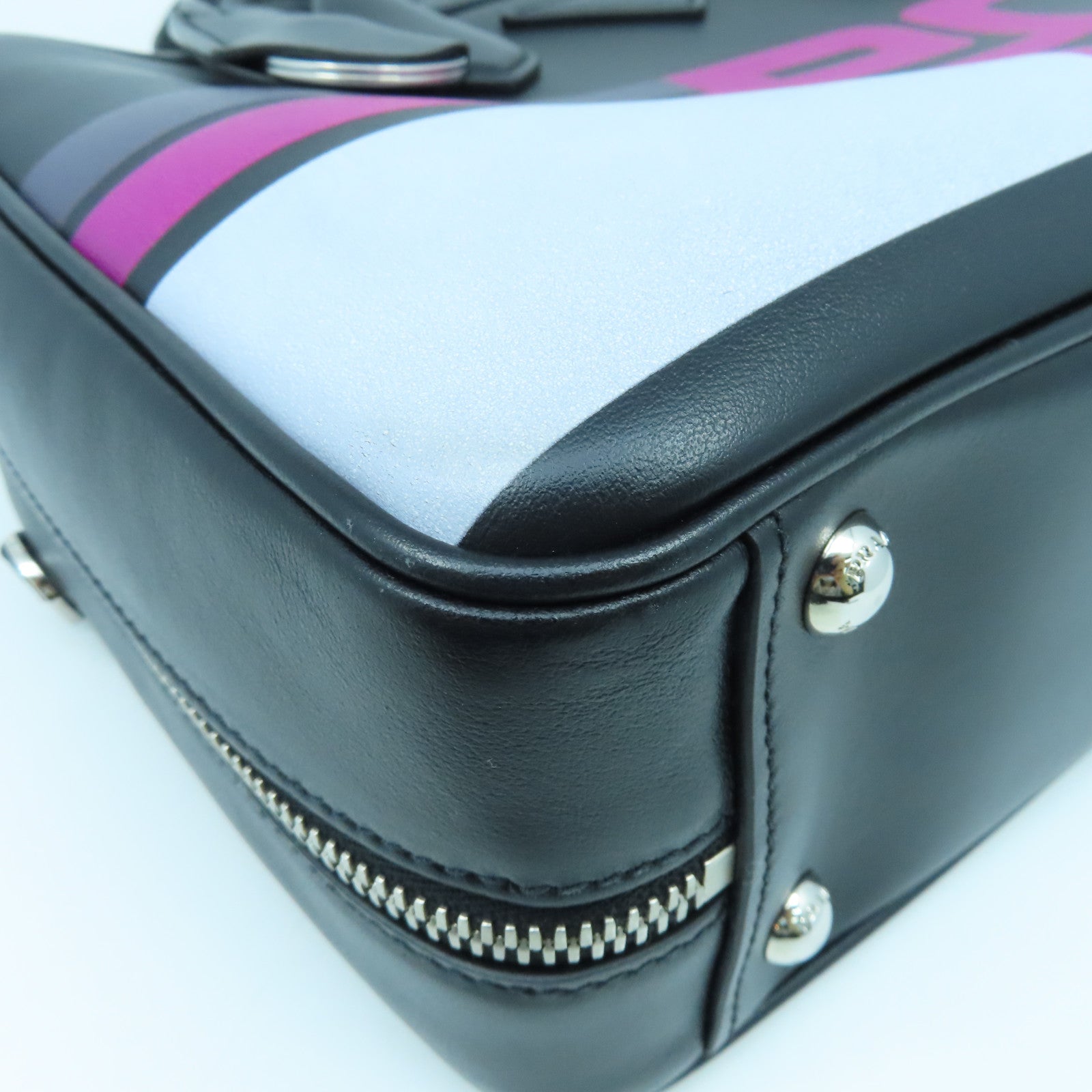 PRADA cowhide leather 2Way Bag silver buckle handle shoulder bag black