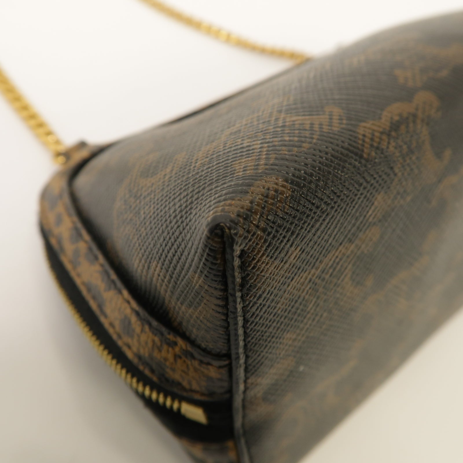 CELINE 塗層帆布Triomphe Chain Bag金扣鏈帶肩背袋啡色