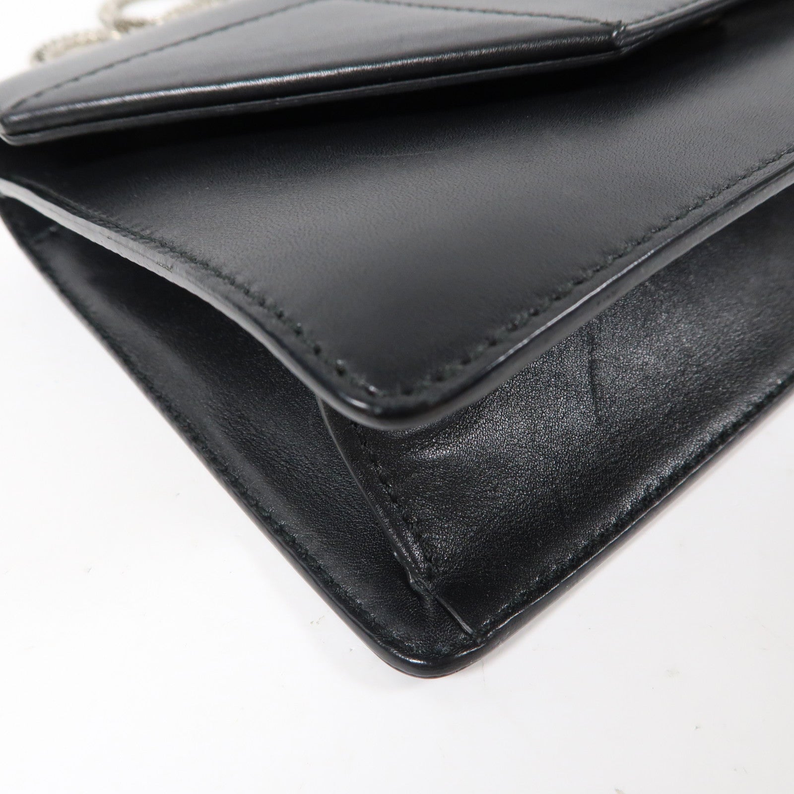 SAINT LAURENT 牛皮皮革Shoulder Bag銀扣鏈帶肩背袋黑色