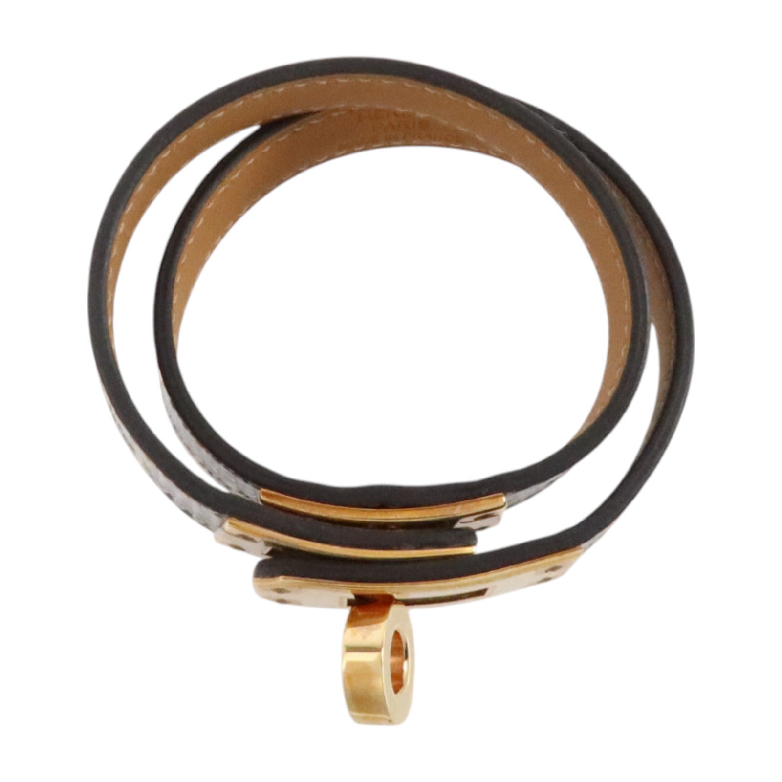 HERMES 蜥蜴皮革Kelly Double Tour Bracelet金扣手鏈Natura