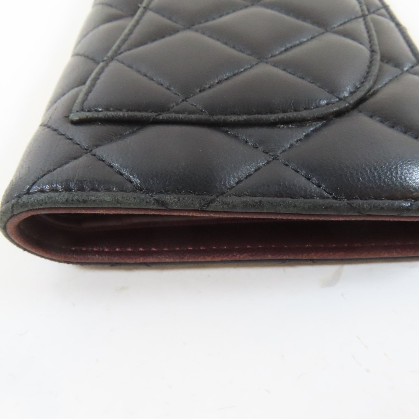 CHANEL 菱格羊皮皮革Long Wallet銀扣長錢包黑色