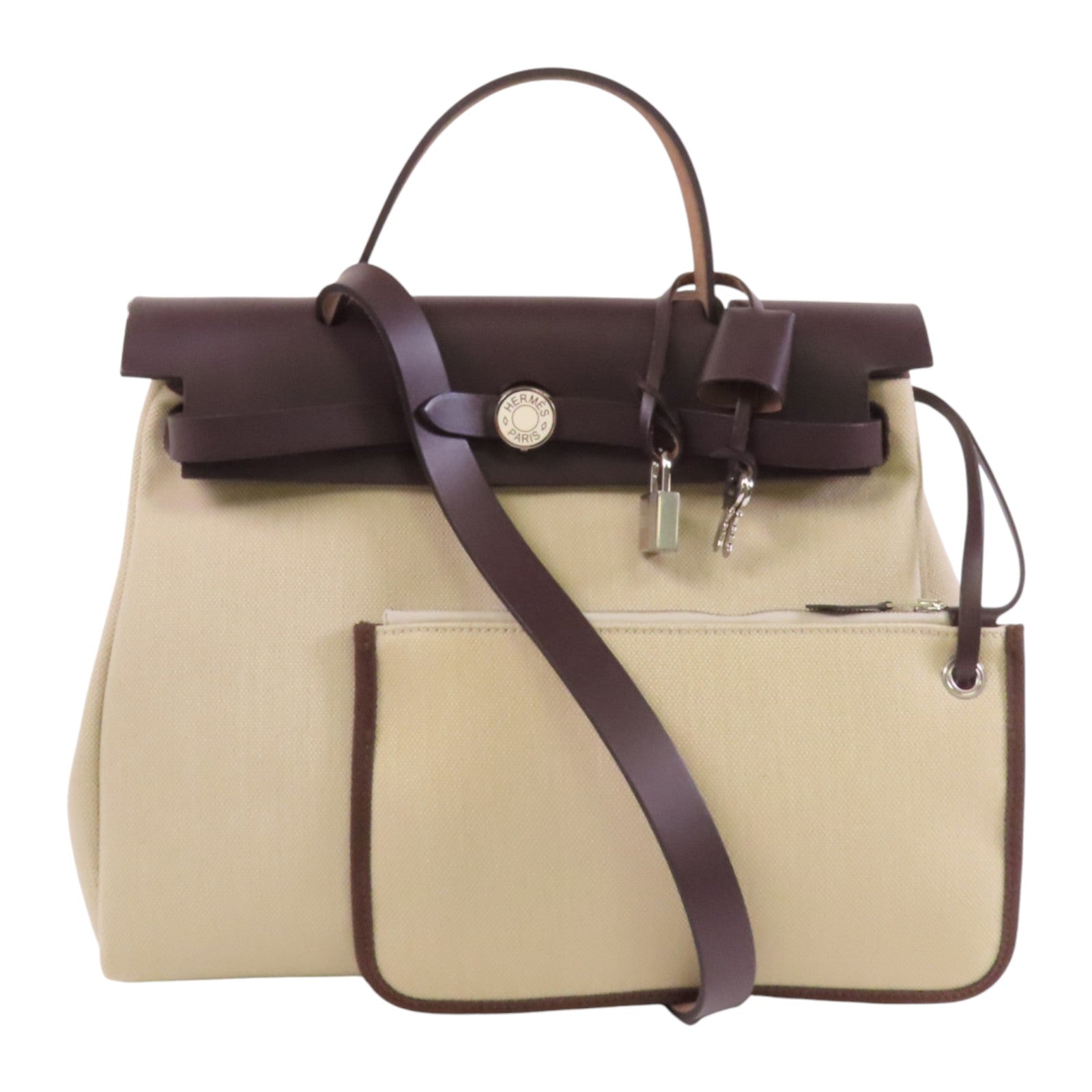 HERMES 帆布Herbag PM銀扣手挽肩背兩用袋