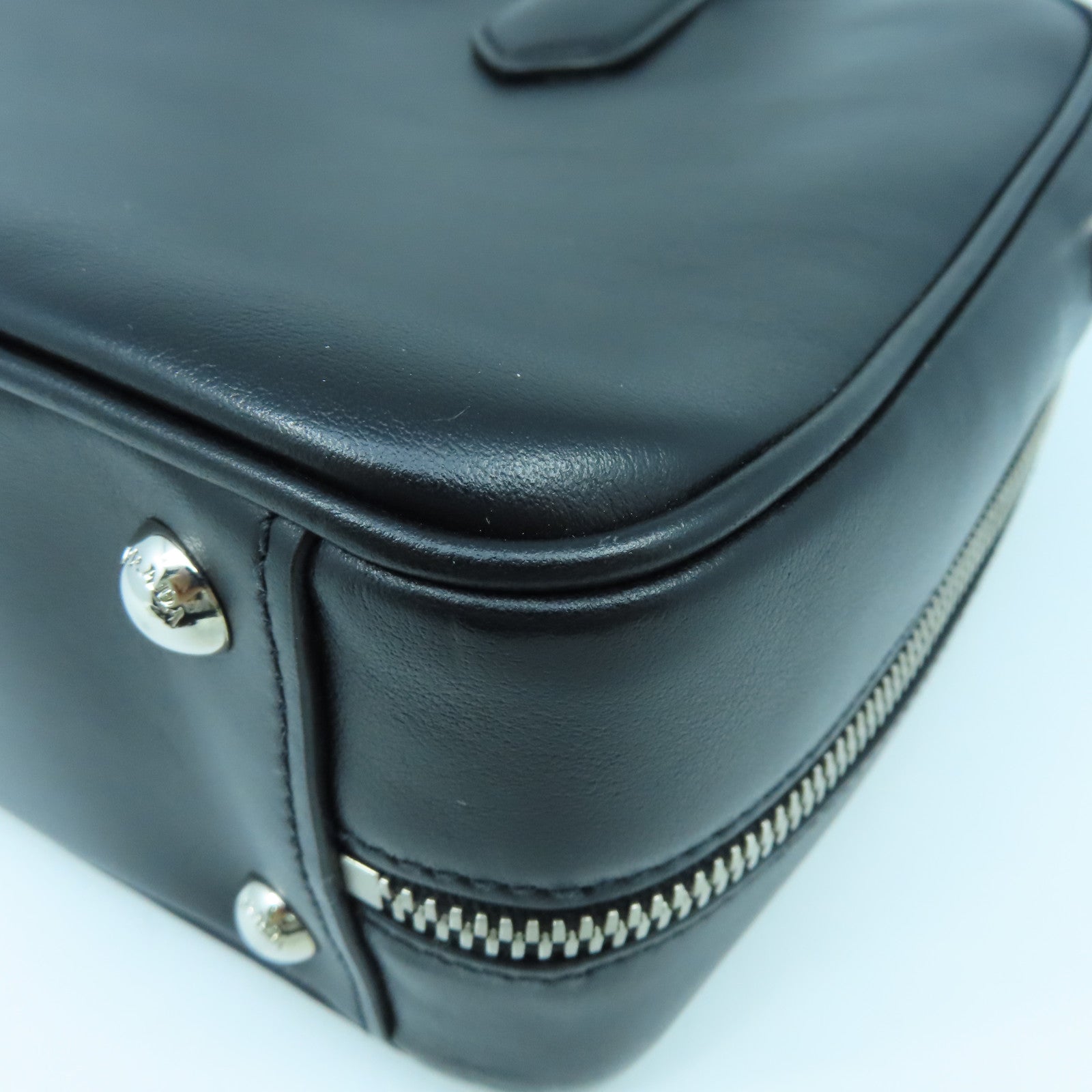 PRADA cowhide leather 2Way Bag silver buckle handle shoulder bag black