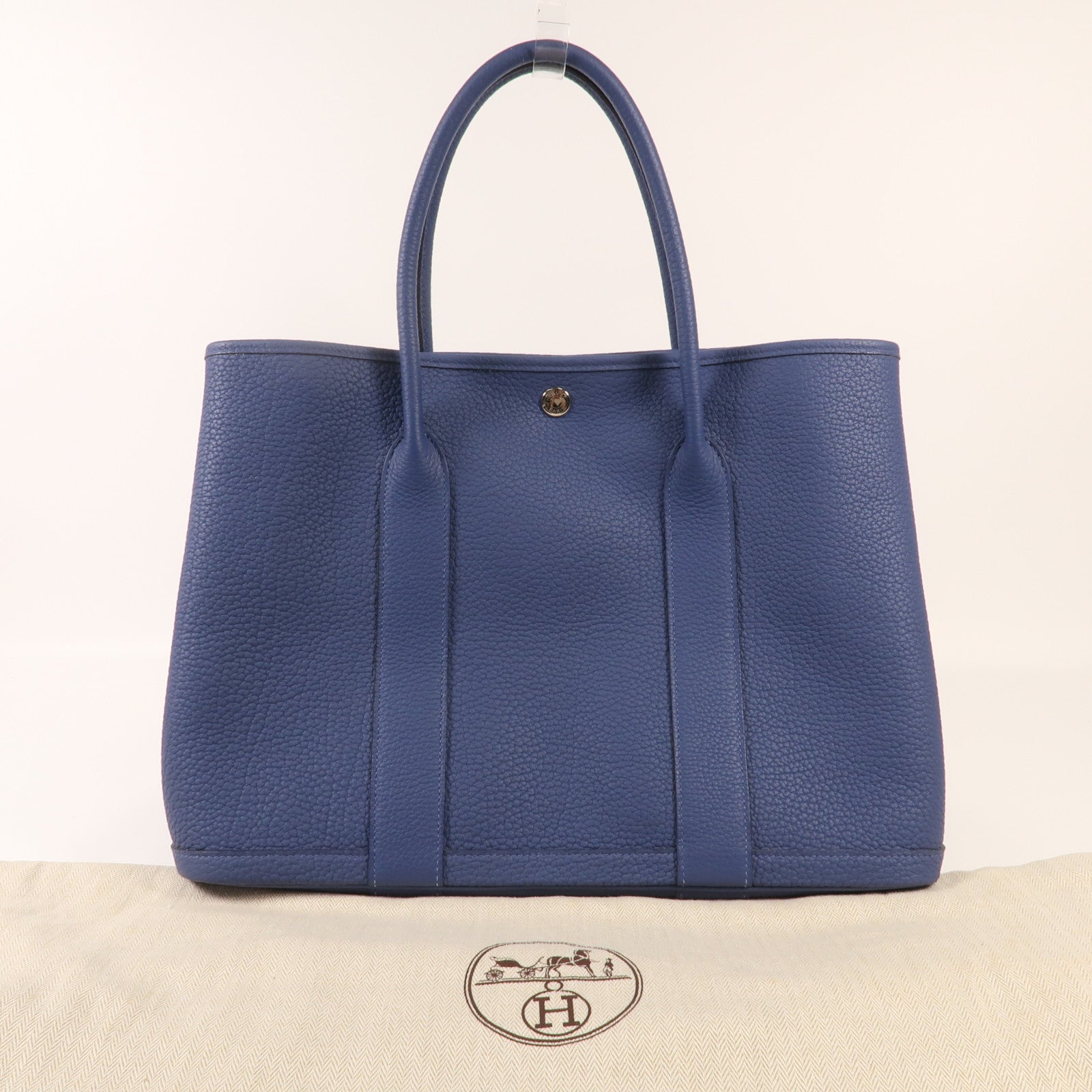 HERMES Negonda皮革Garden Party PM銀扣手挽袋Bleu Agate