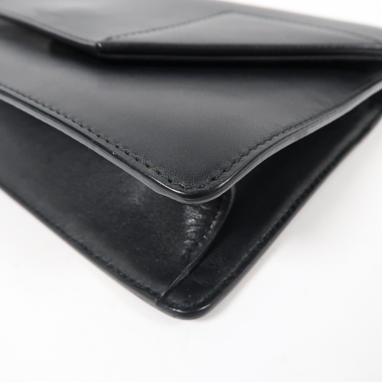 SAINT LAURENT 牛皮皮革Shoulder Bag銀扣鏈帶肩背袋黑色