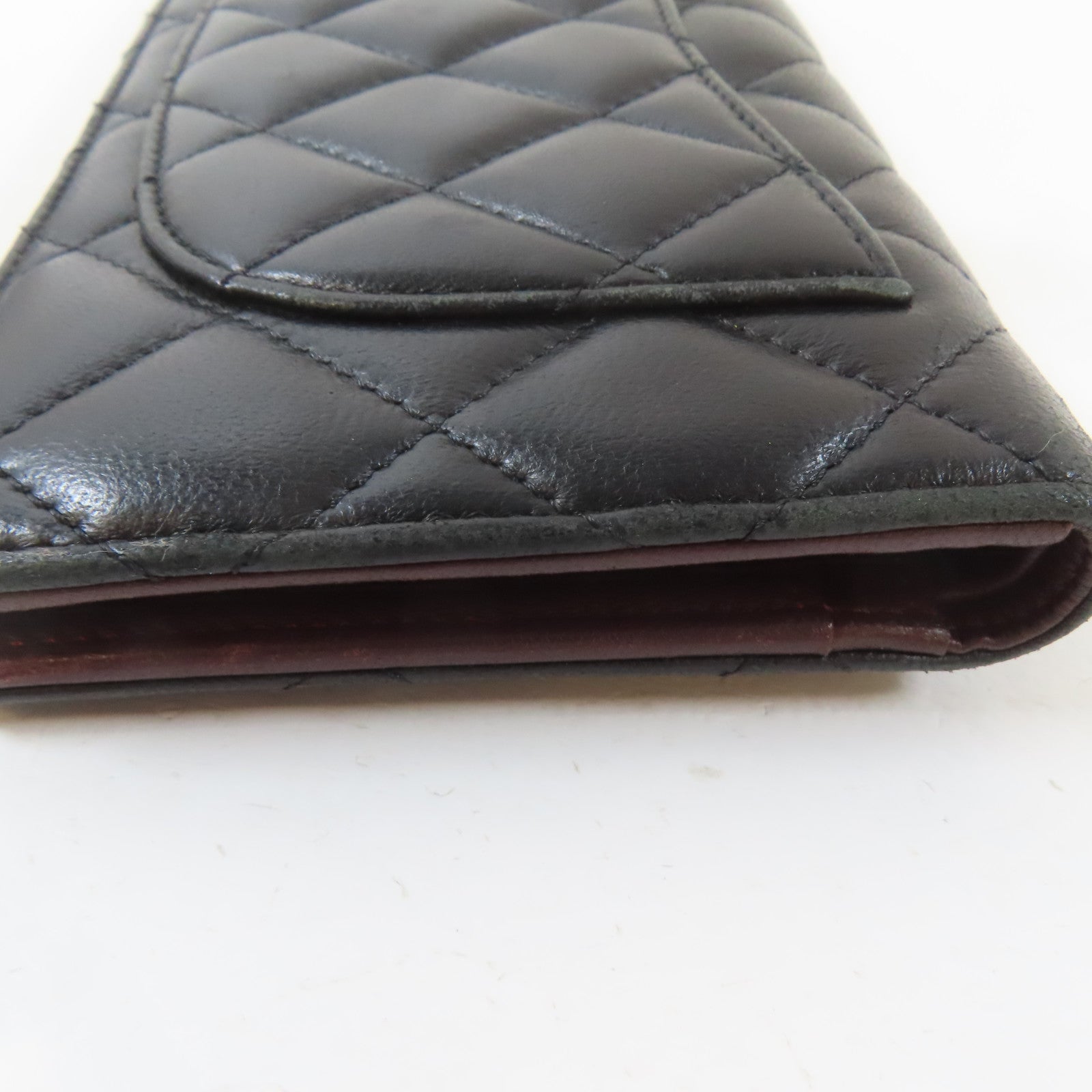 CHANEL 菱格羊皮皮革Long Wallet銀扣長錢包黑色