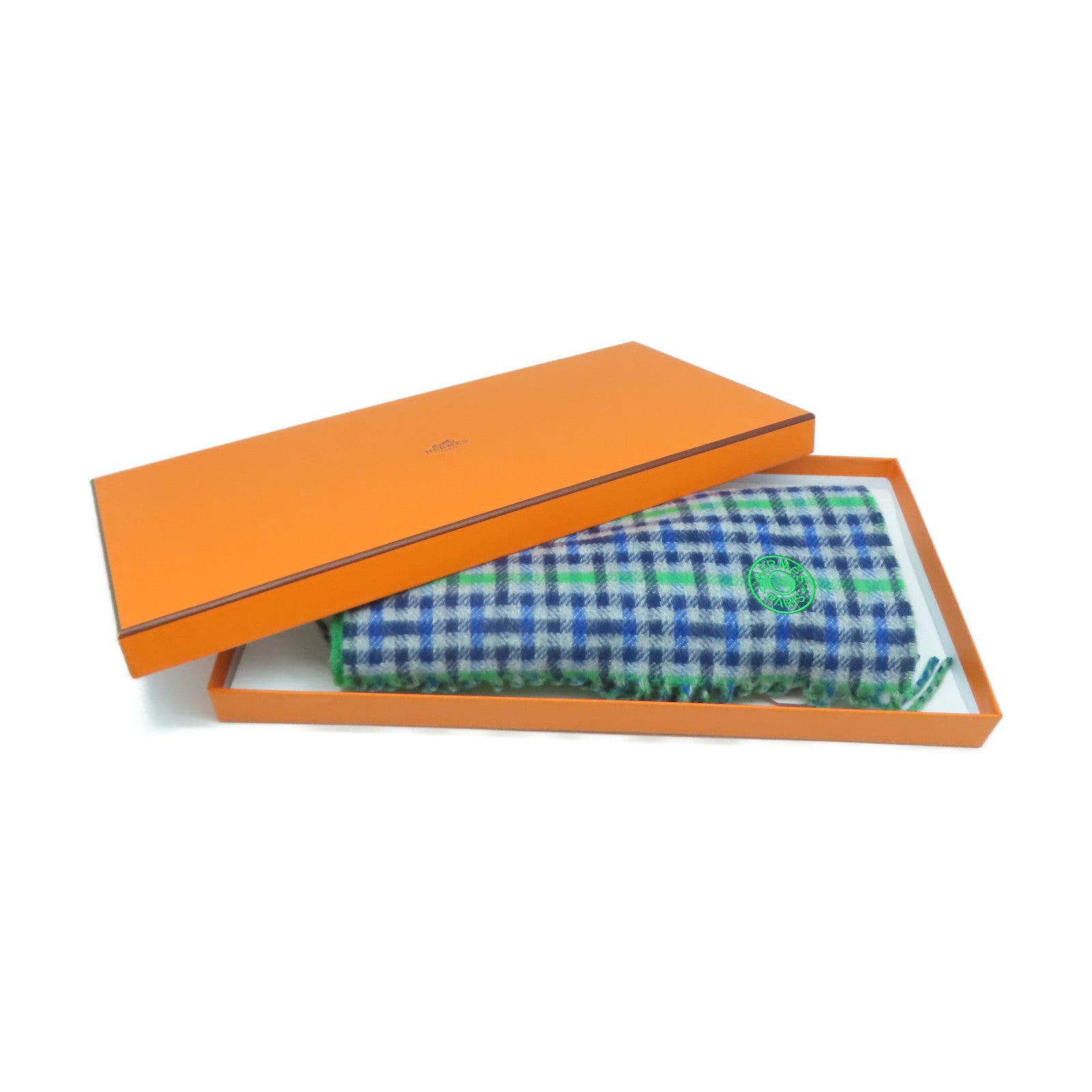 HERMES **【激減優惠】羊絨Scarf圍巾綠色/藍色