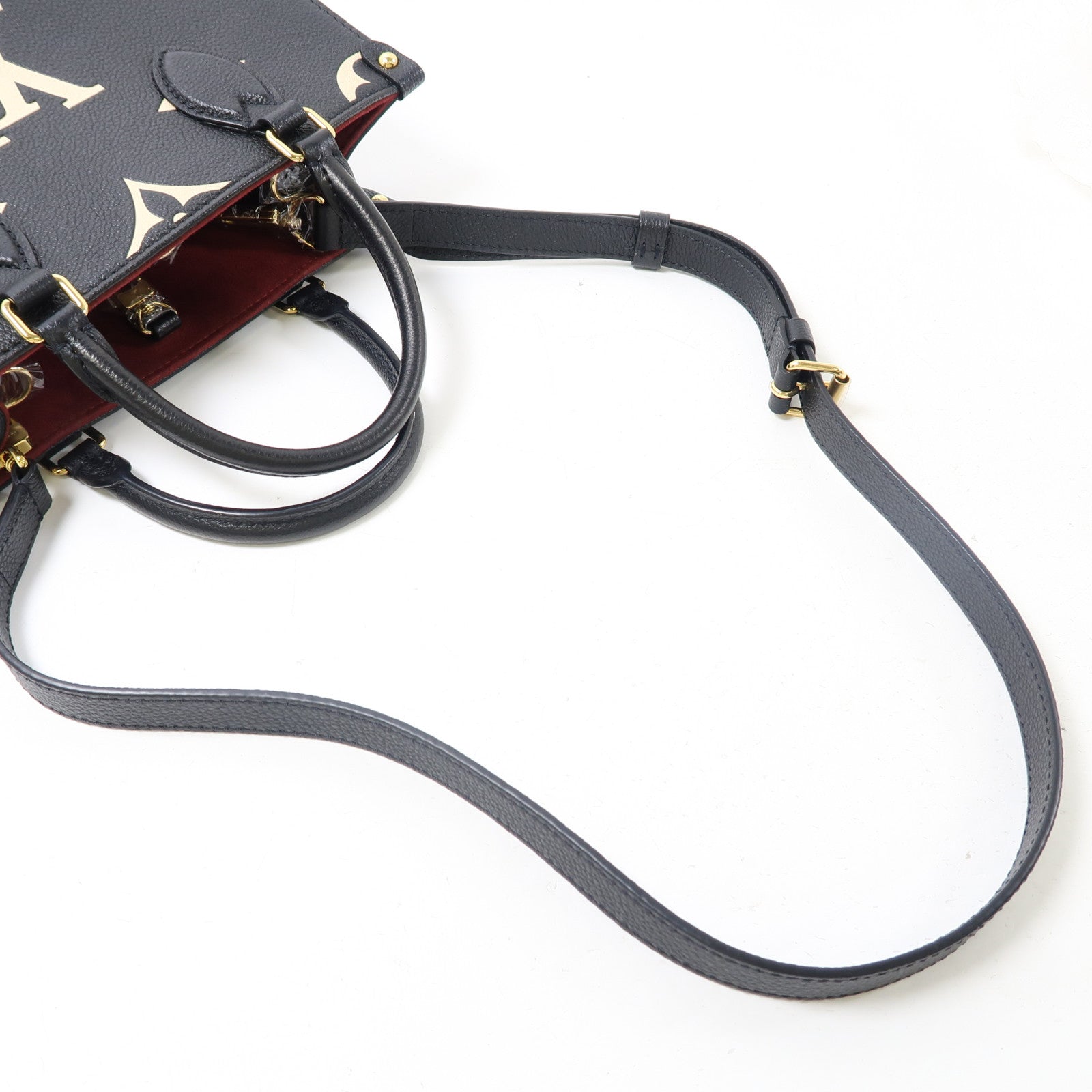 LOUIS VUITTON Monogram Empreinte On The Go PM金扣手挽肩背兩用袋黑色/米色