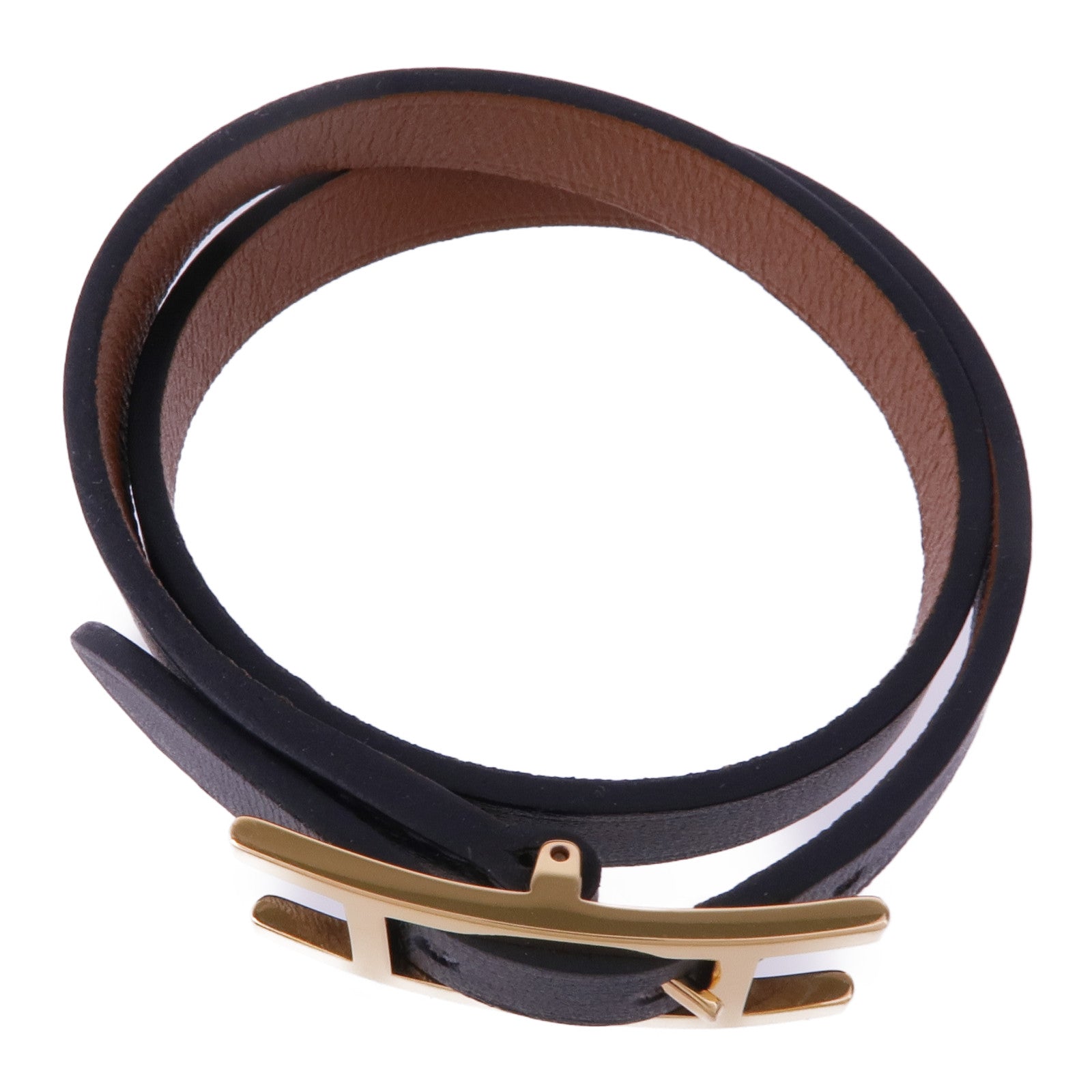 HERMES Swift皮革Behapi Bracelet金扣手帶Noir
