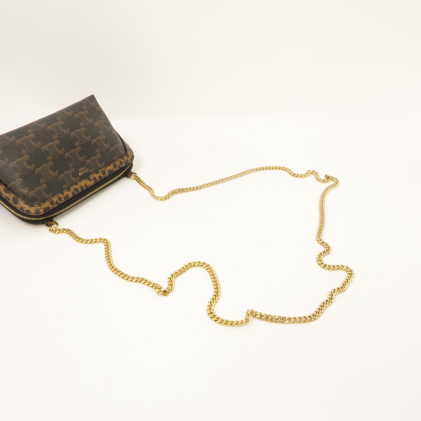 CELINE 塗層帆布Triomphe Chain Bag金扣鏈帶肩背袋啡色