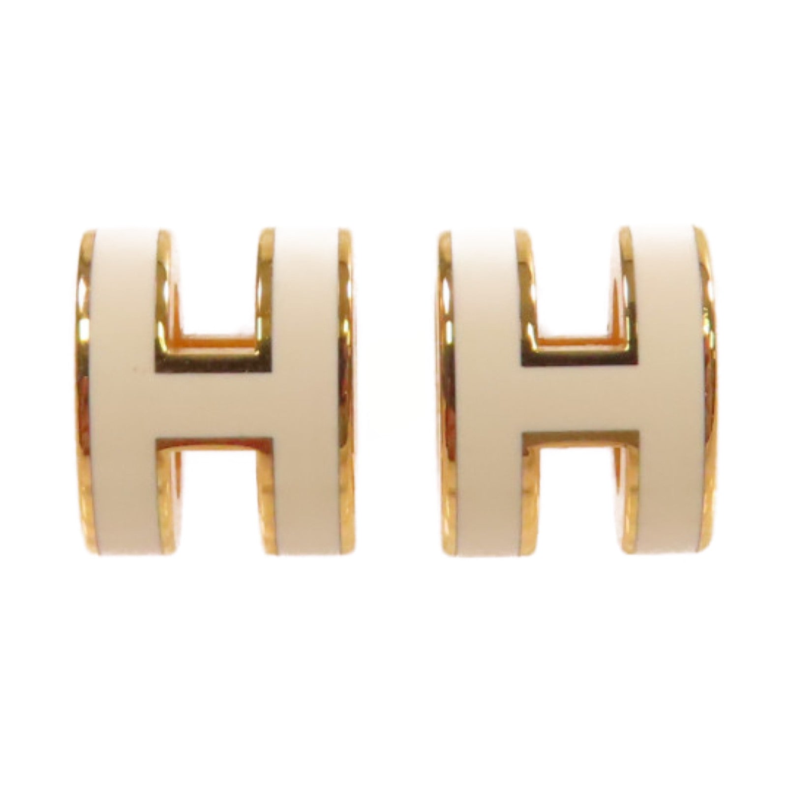 HERMES 金屬/琺瑯Mini Pop H Earrings白色