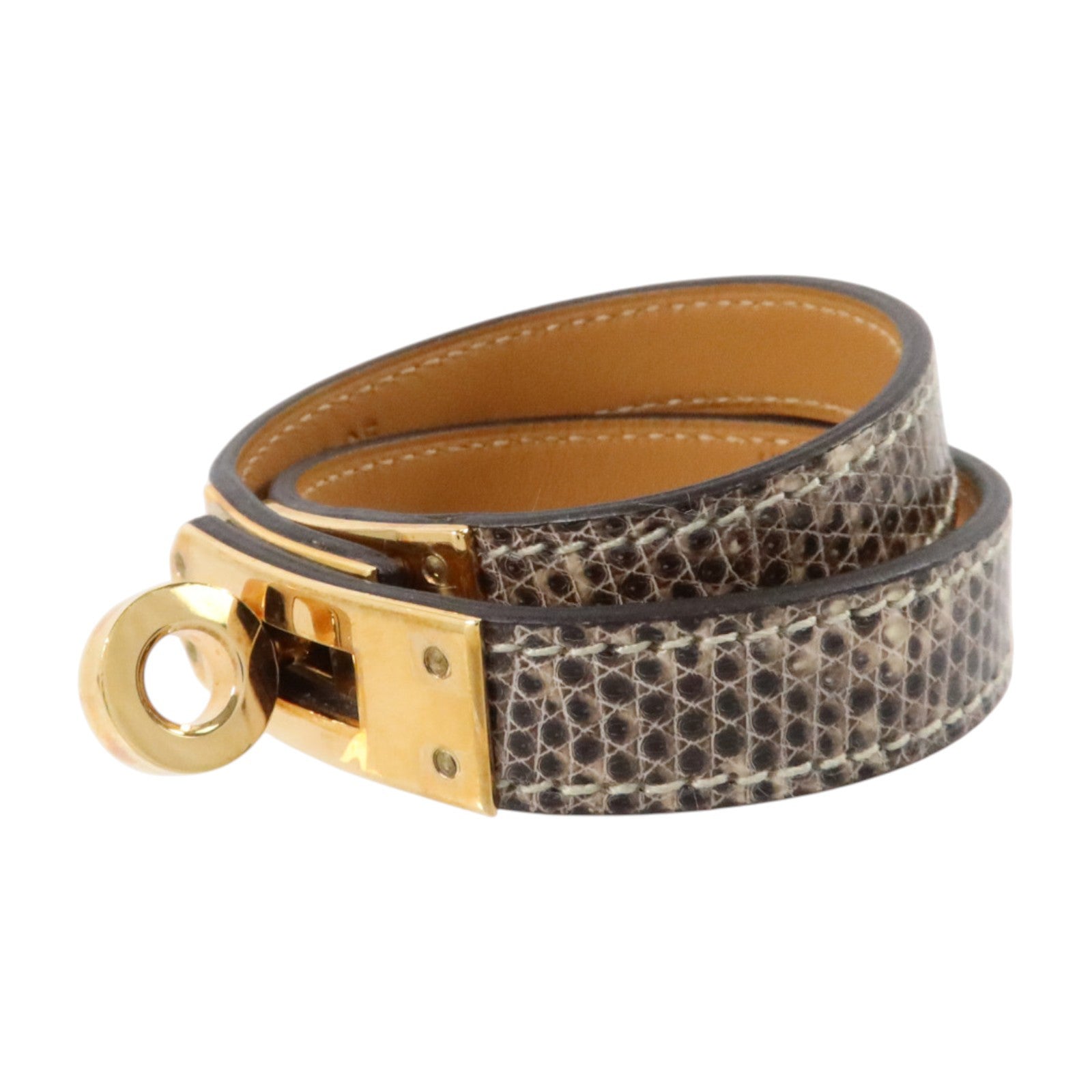 HERMES 蜥蜴皮革Kelly Double Tour Bracelet金扣手鏈Natura