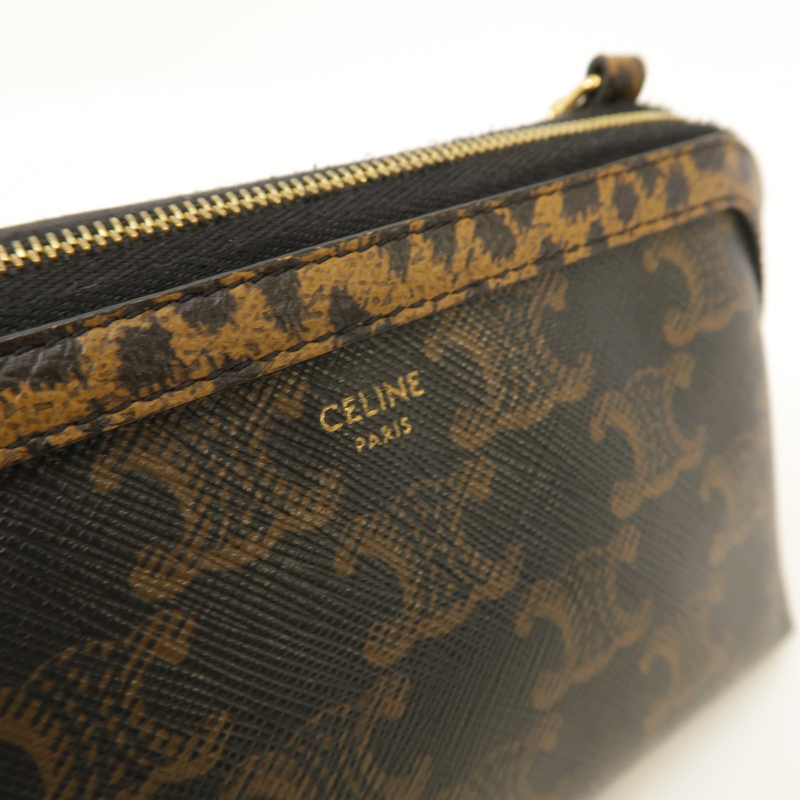 CELINE 塗層帆布Triomphe Chain Bag金扣鏈帶肩背袋啡色