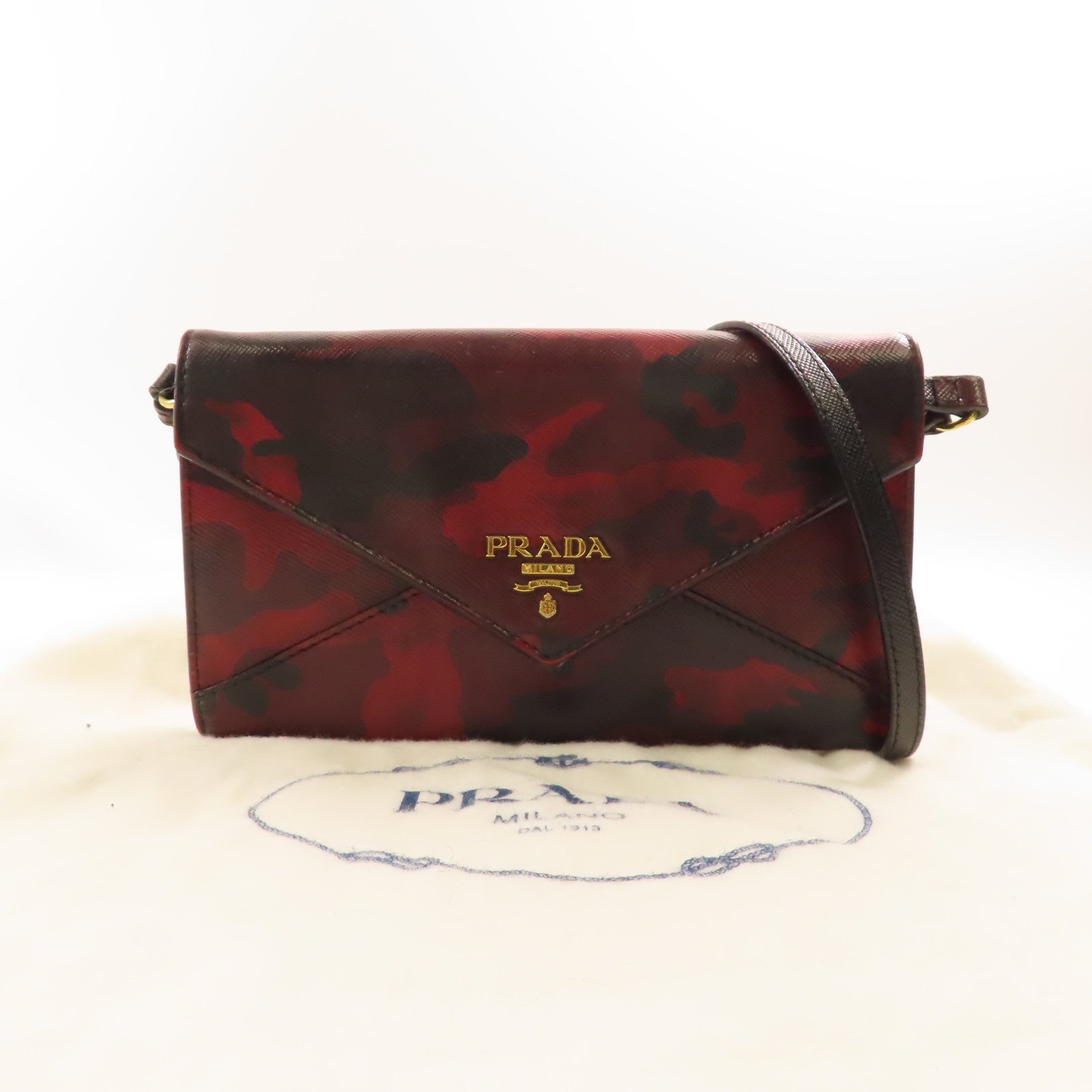 PRADA Saffiano皮革Shoulder Bag金扣肩背袋紅色/黑色
