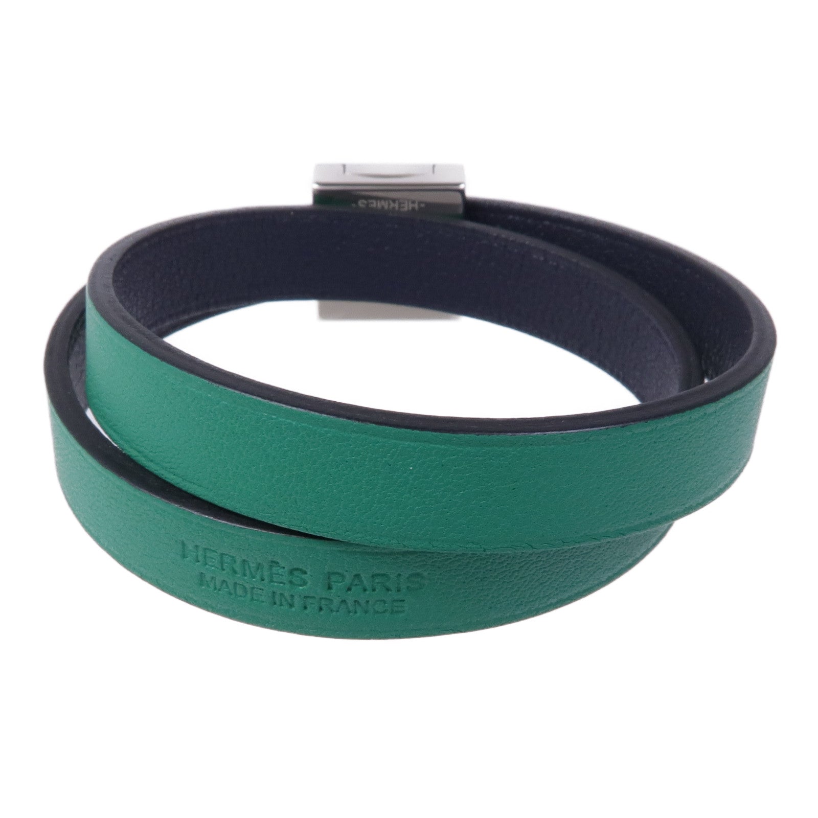 HERMES 【激減優惠】Swift皮革Medor Infini Double Tour Bracelet銀扣手鐲