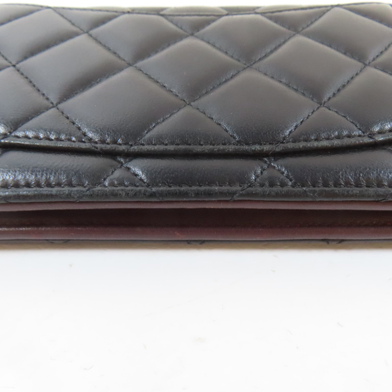 CHANEL 菱格羊皮皮革Long Wallet銀扣長錢包黑色