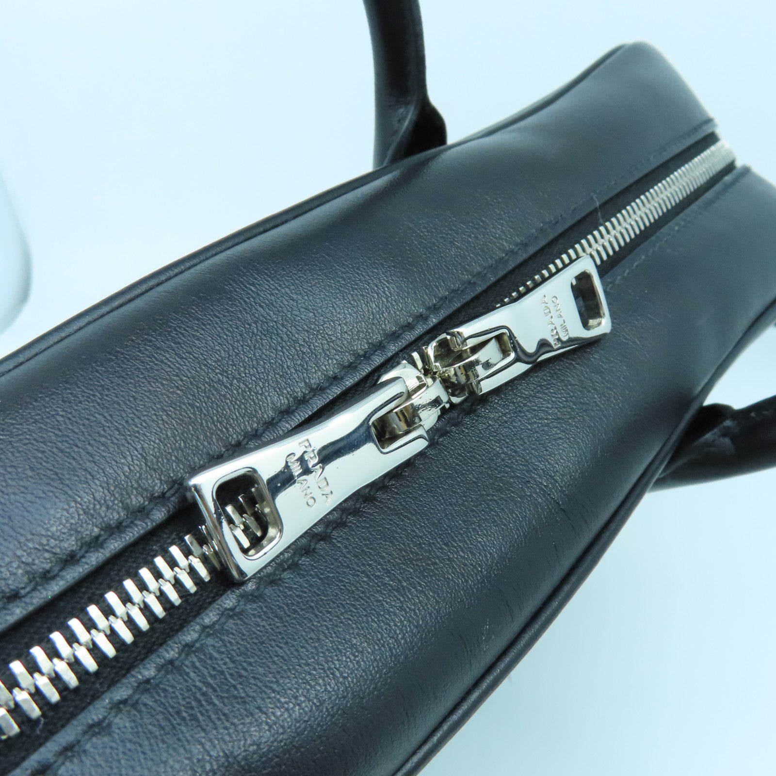 PRADA cowhide leather 2Way Bag silver buckle handle shoulder bag black