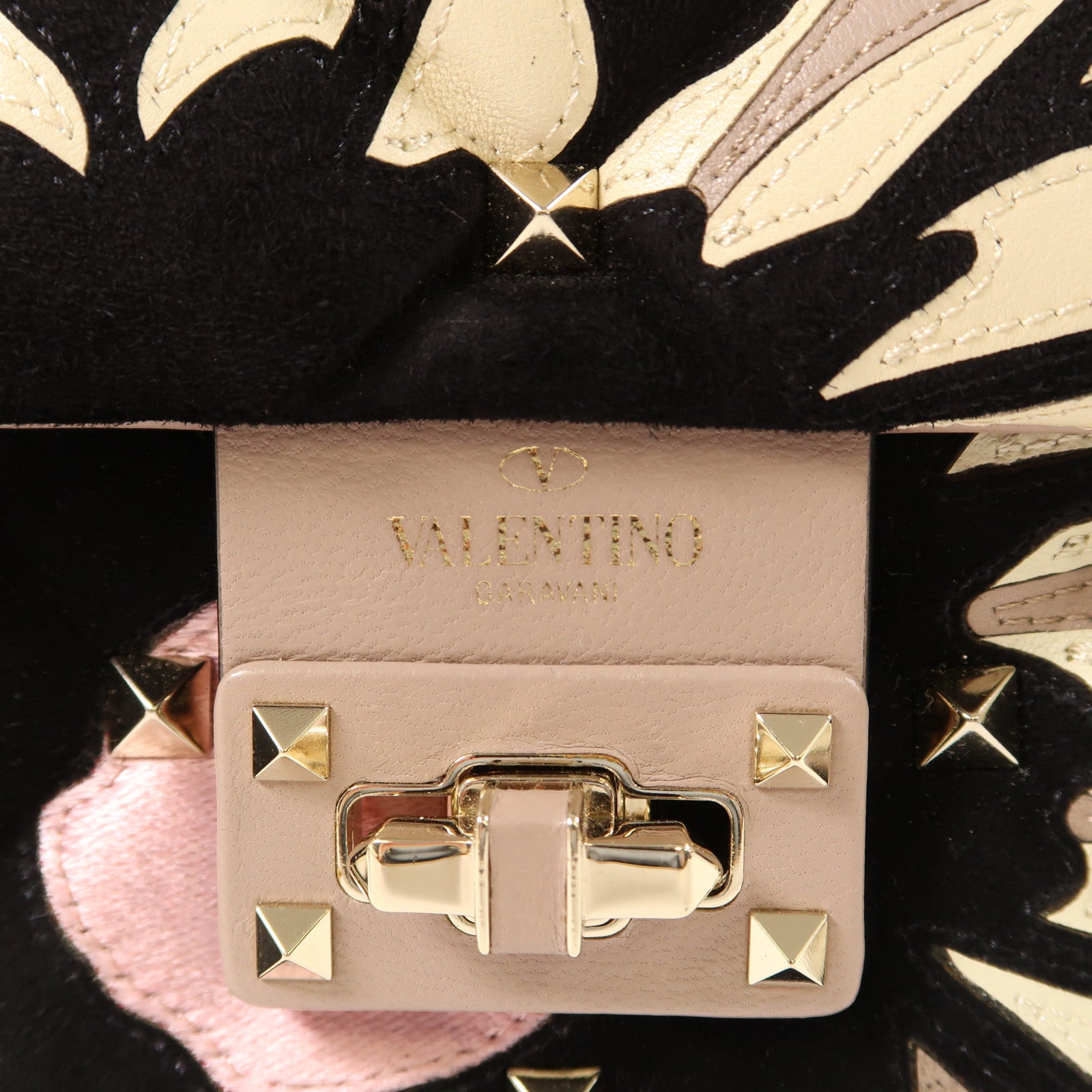 Valentino 牛皮皮革2 Way Bag金扣手挽肩背兩用袋米色/淺褐色