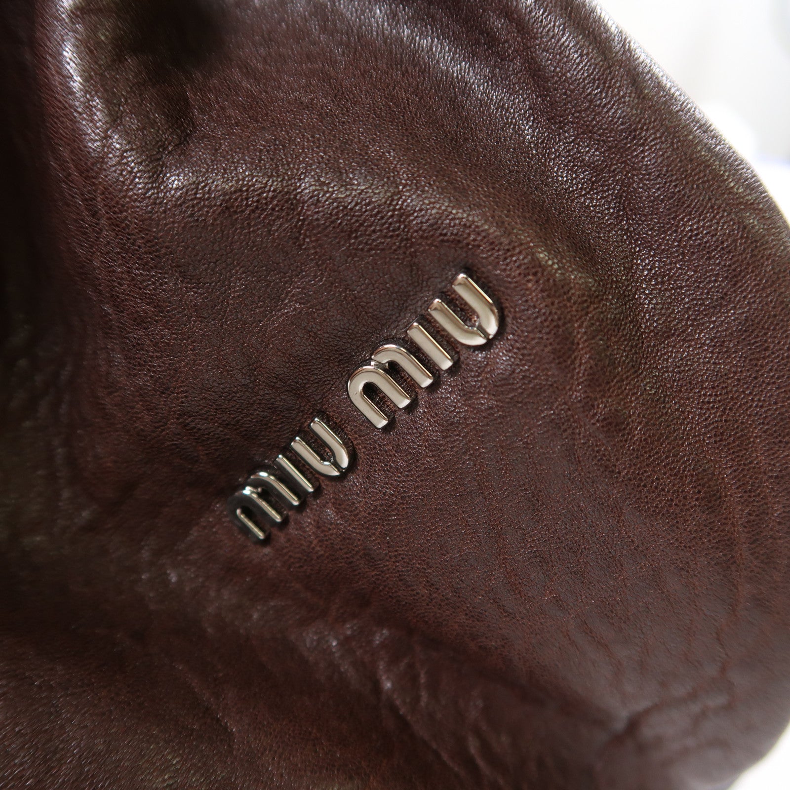 Miu Miu 牛皮皮革Hand Bag銀扣手挽袋啡色