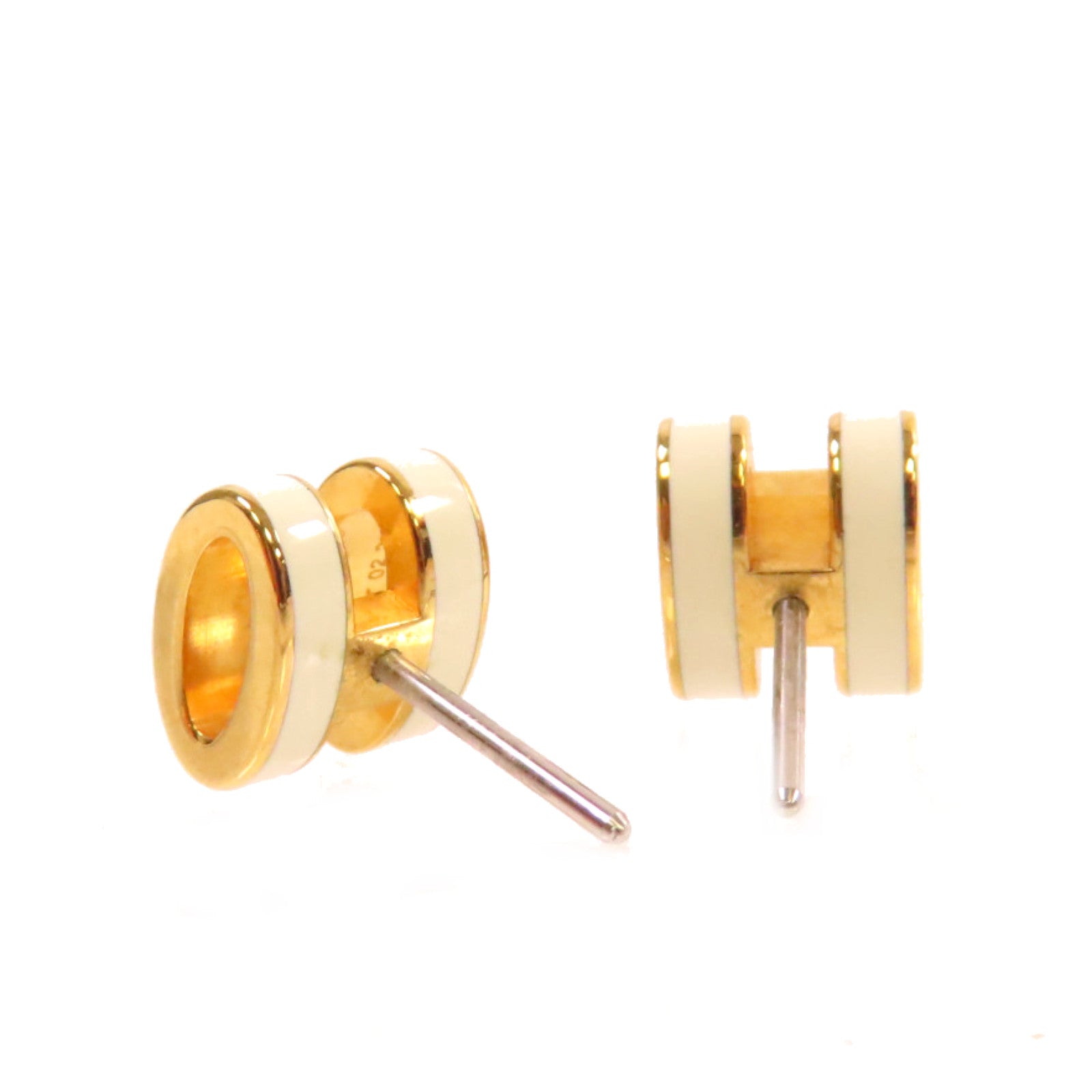 HERMES 金屬/琺瑯Mini Pop H Earrings白色