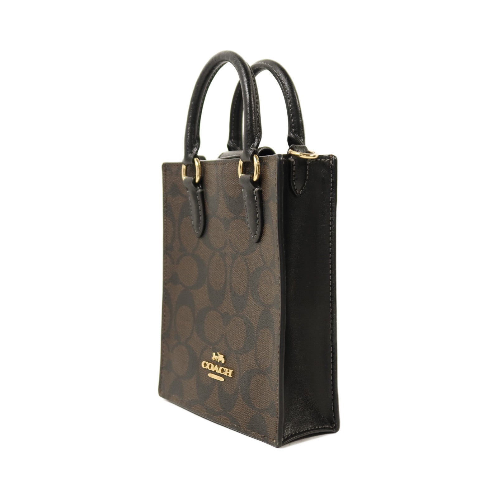 COACH 塗層帆布North South Mini Tote Bag金扣手挽肩背兩用袋