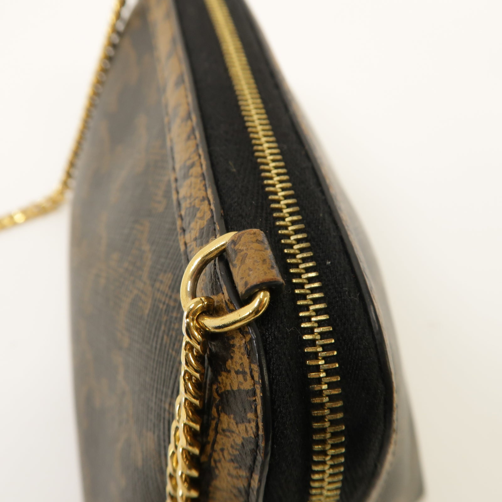 CELINE 塗層帆布Triomphe Chain Bag金扣鏈帶肩背袋啡色