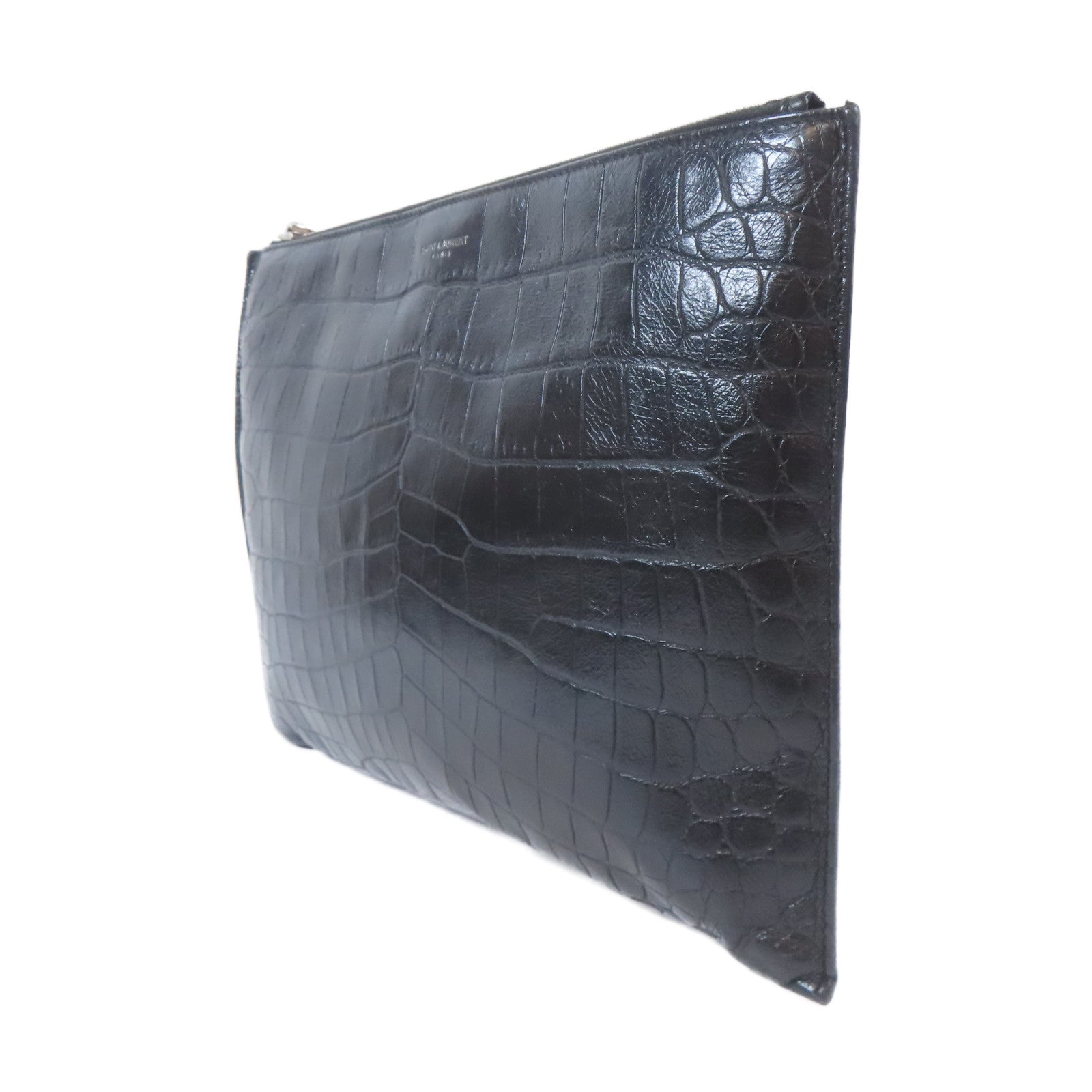 YVES SAINT LAURENT 皮革Clutch Bag銀扣手拿包黑色