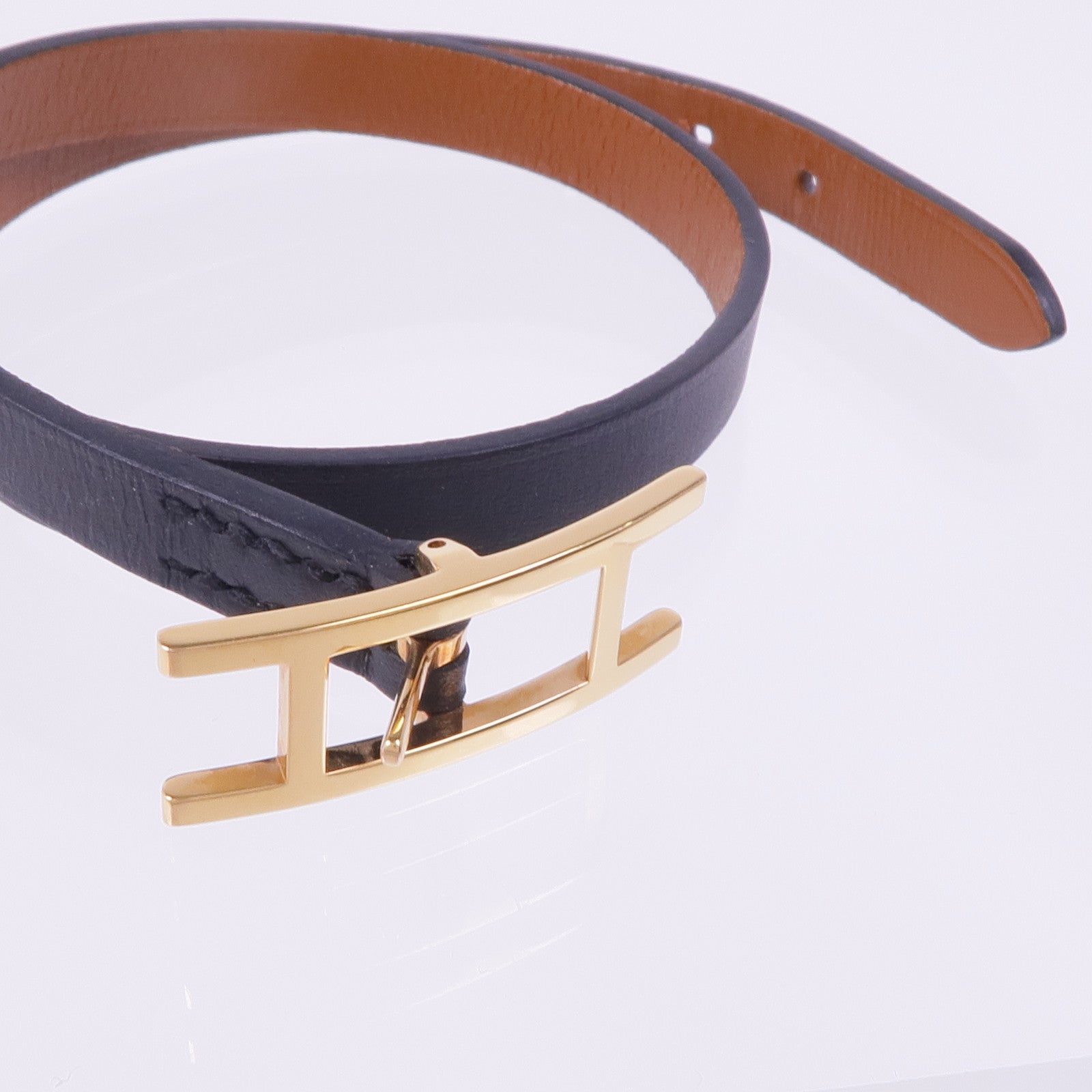 HERMES Swift皮革Behapi Bracelet金扣手帶Noir