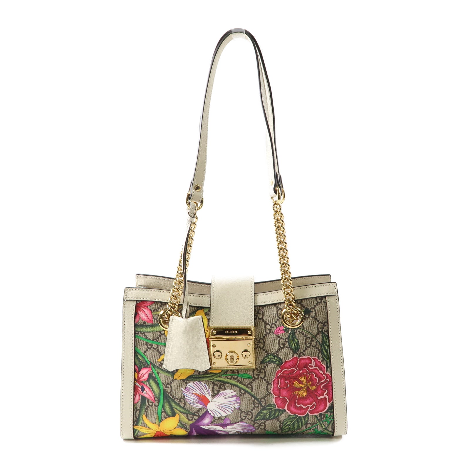 GUCCI 塗層帆布Shoulder Bag金扣肩背袋啡色/白色/彩色