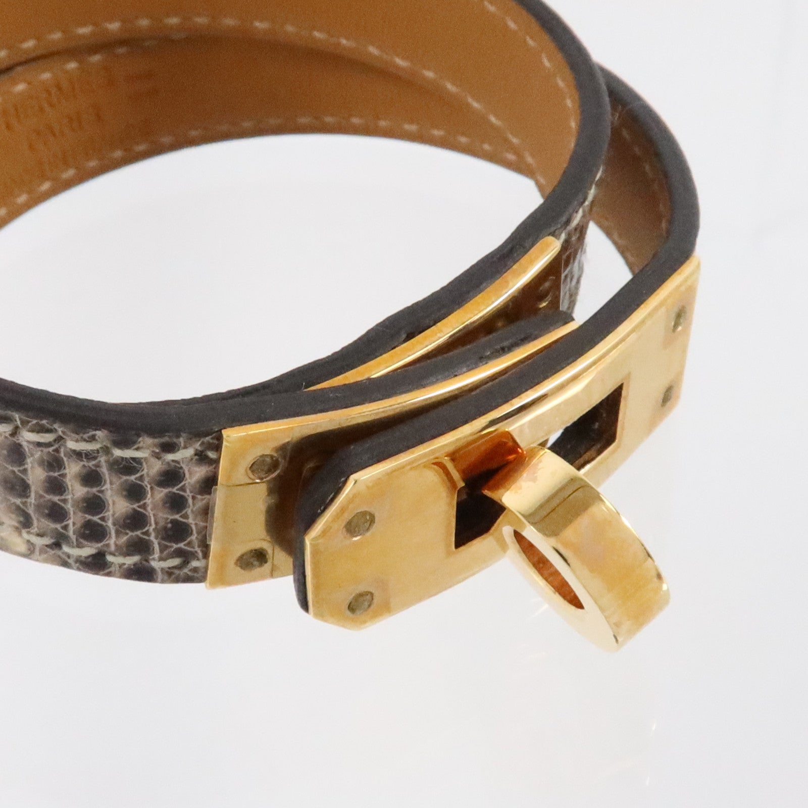 HERMES 蜥蜴皮革Kelly Double Tour Bracelet金扣手鏈Natura