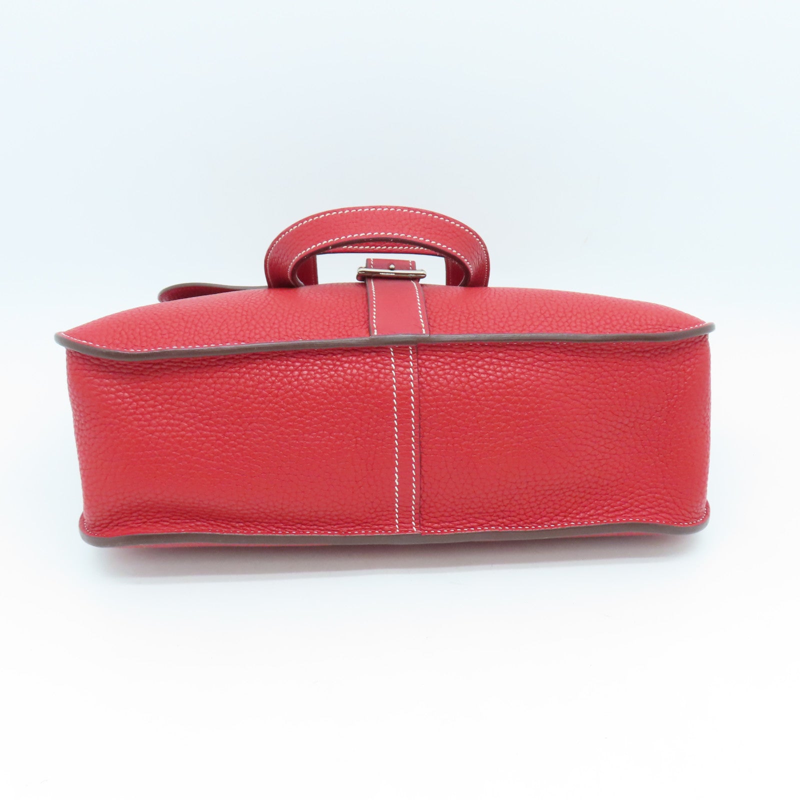 HERMES Clemence皮革Halzan 31 2Way Shoulder银扣手挽肩背两用袋Rouge Casaque红色
