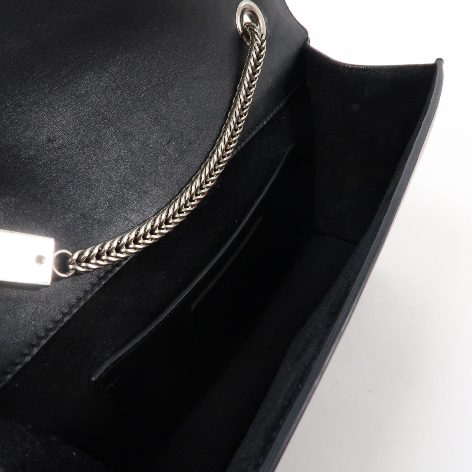 SAINT LAURENT 牛皮皮革Shoulder Bag銀扣鏈帶肩背袋黑色