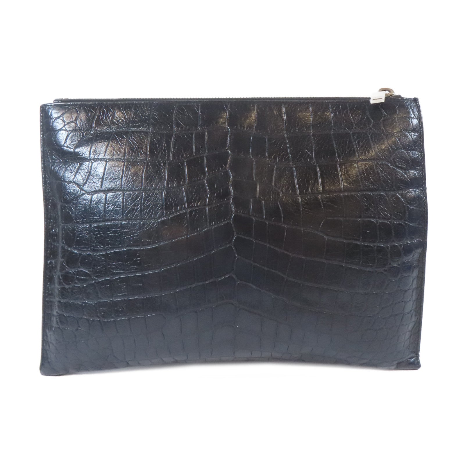 YVES SAINT LAURENT 皮革Clutch Bag銀扣手拿包黑色