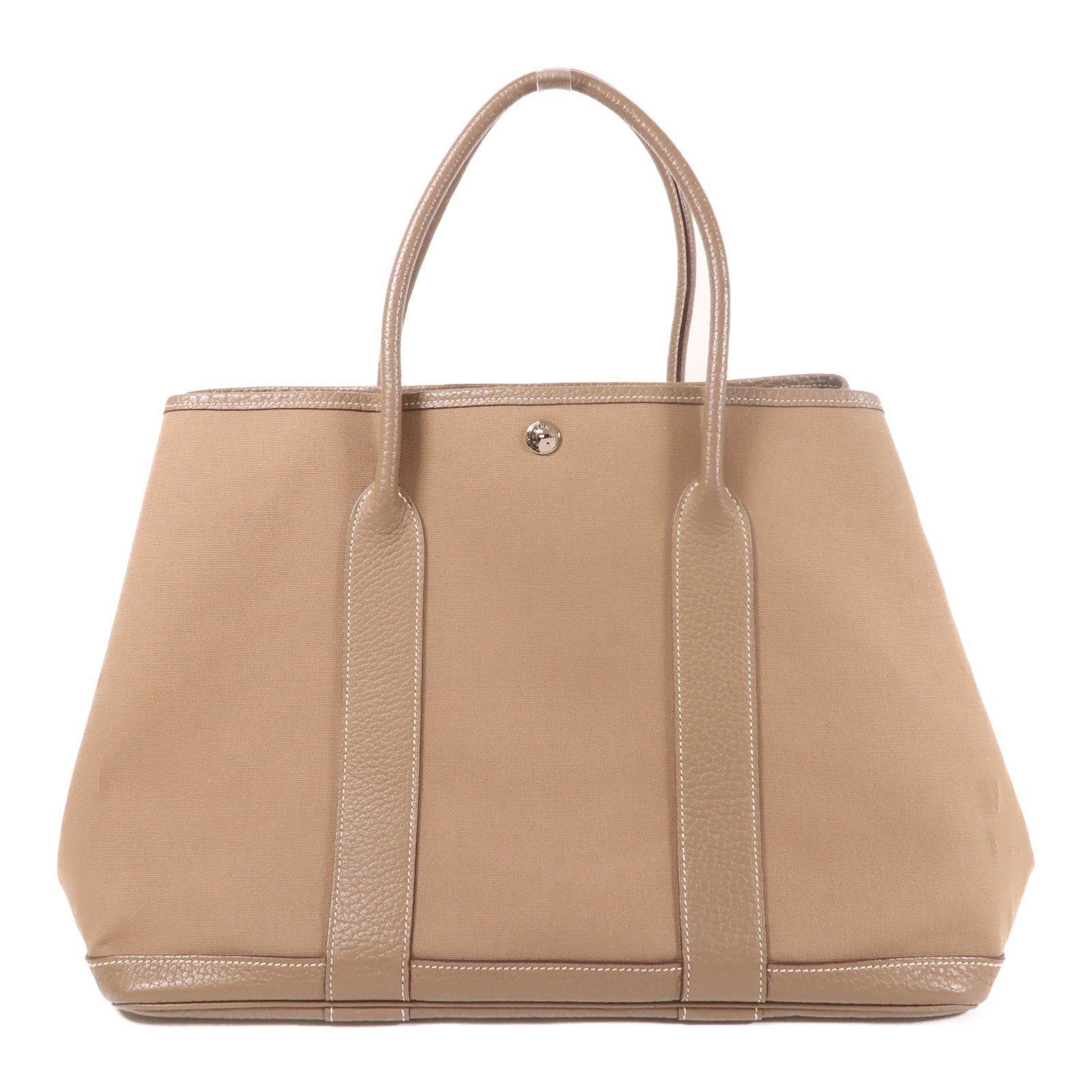 HERMES PHW Garden Party 36 PM Handbag Canvas/Leather Noir Etoupe