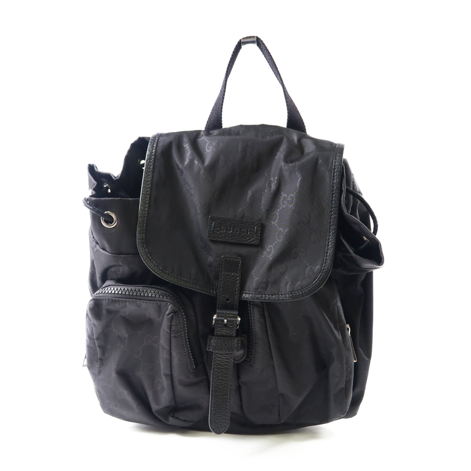 GUCCI 尼龍Backpack銀扣背包黑色