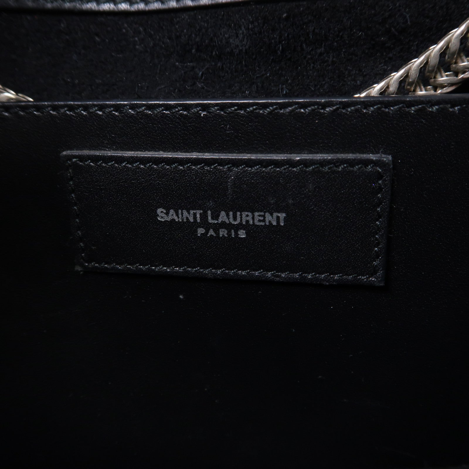 SAINT LAURENT 牛皮皮革Shoulder Bag銀扣鏈帶肩背袋黑色