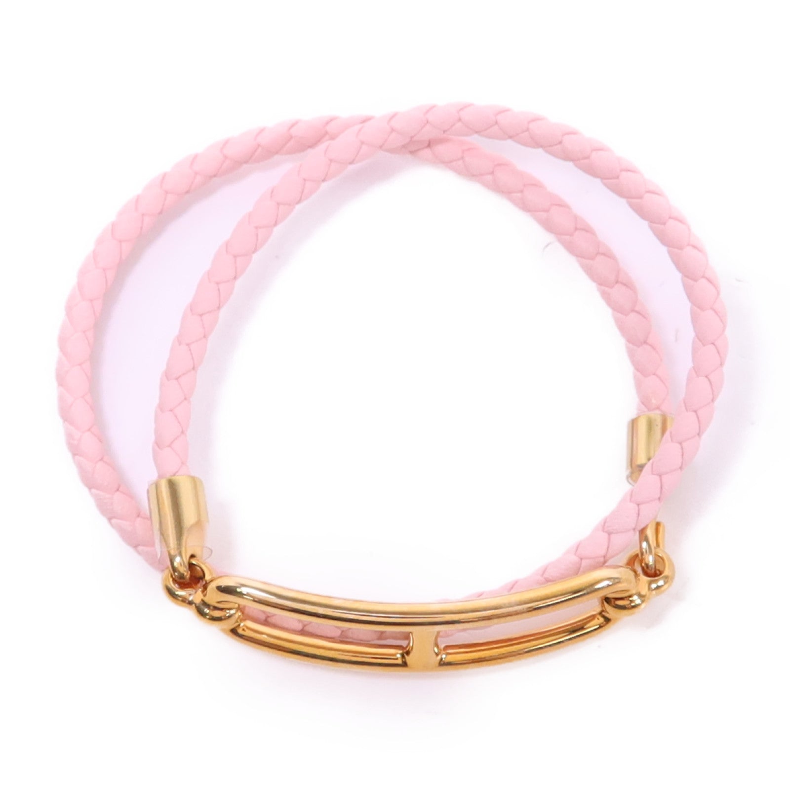 HERMES Swift皮革Roulis Double Tour Bracelet金扣手鐲Rose Sakura