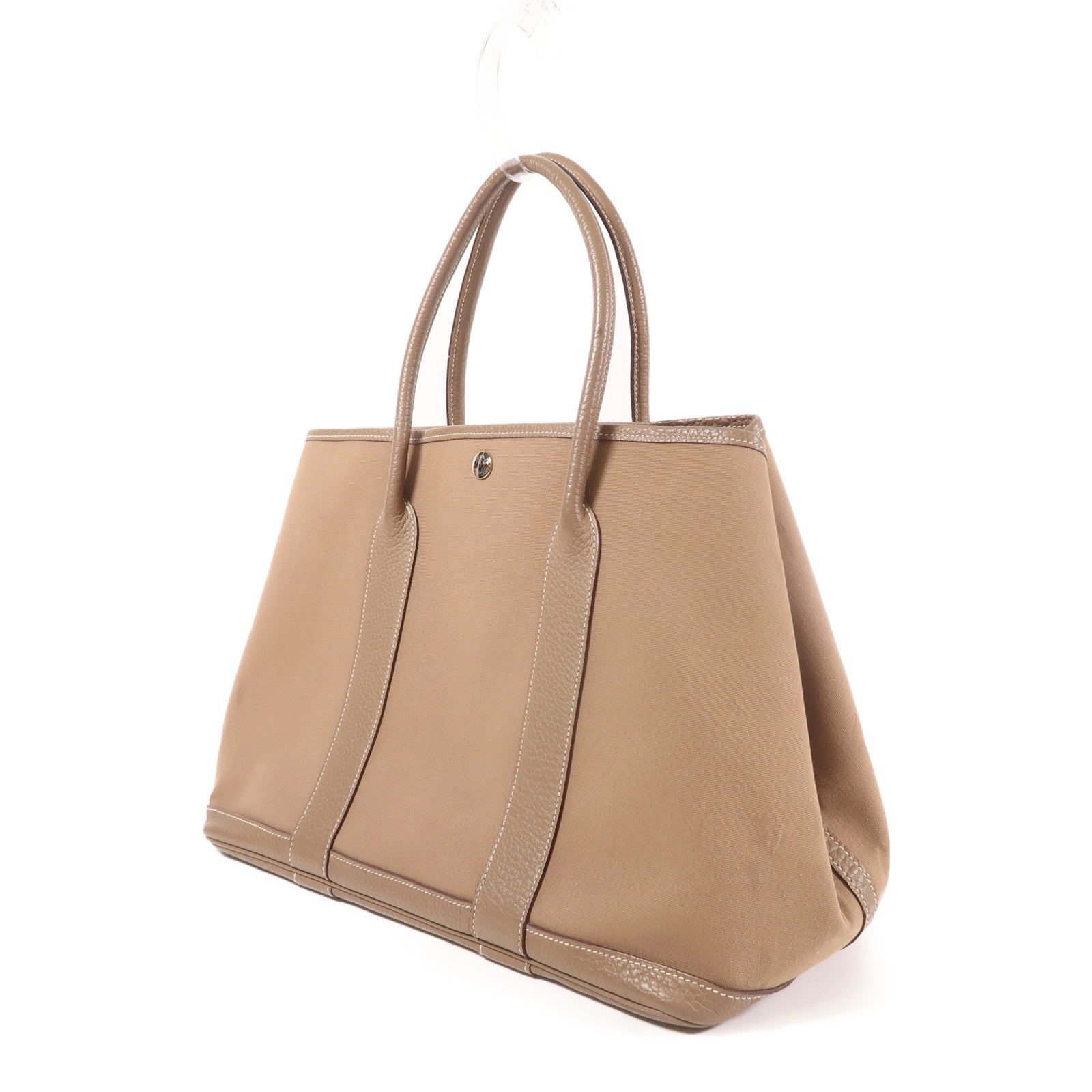 HERMES PHW Garden Party 36 PM Handbag Canvas/Leather Noir Etoupe