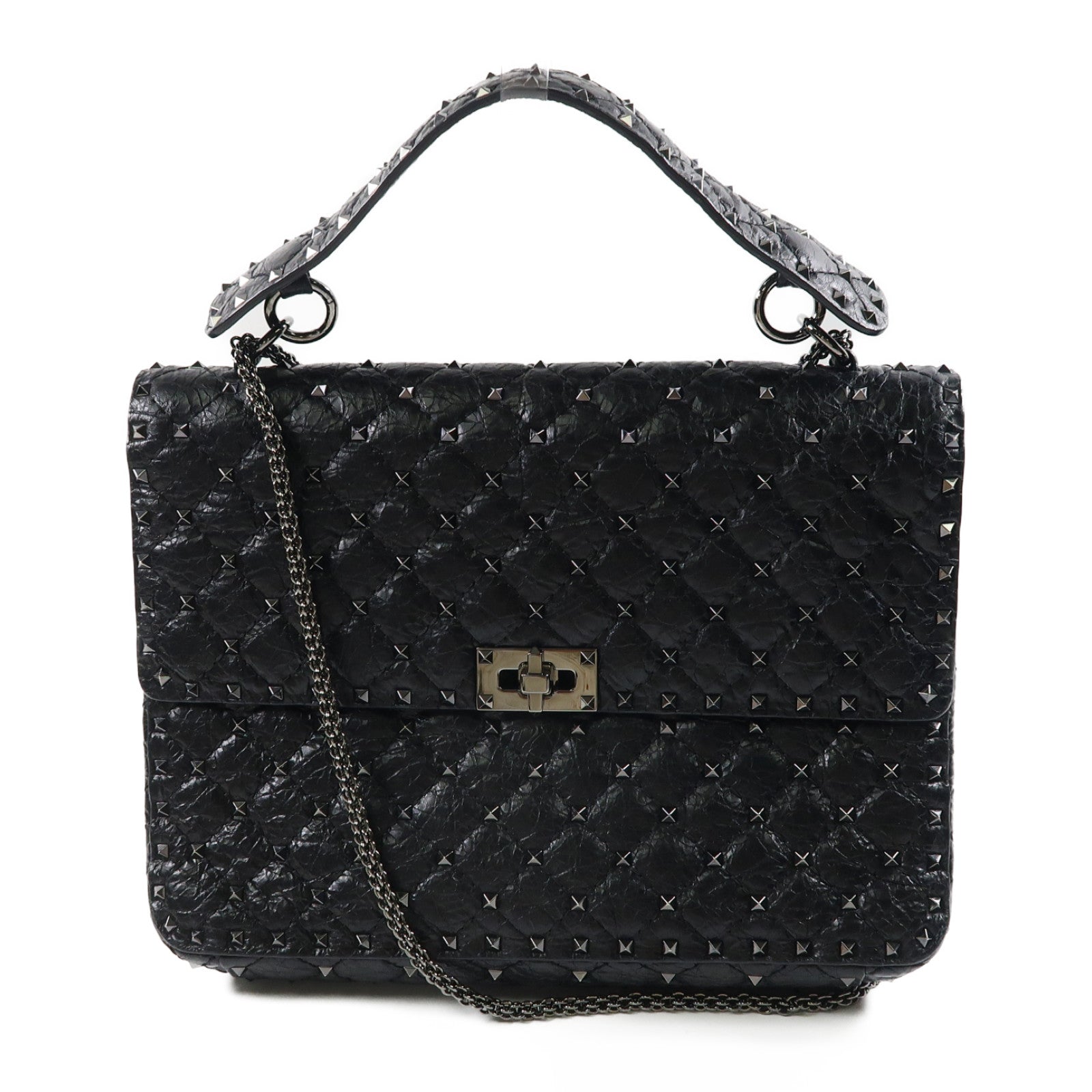 Valentino 牛皮皮革2 Way Shoulder銀扣手挽肩背兩用袋黑色