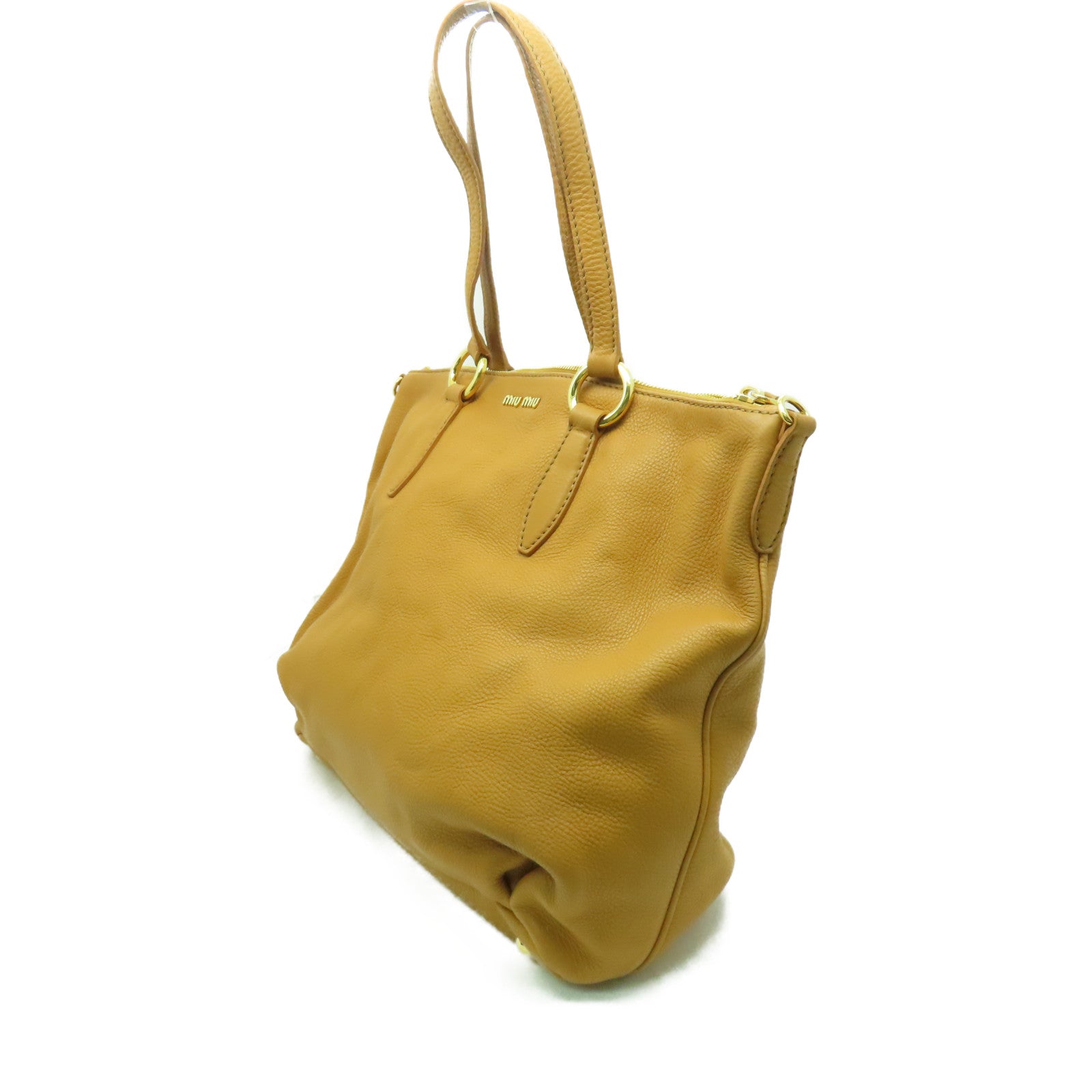 Miu Miu 【激減優惠】牛皮皮革Shoulder Bag金扣手挽肩背兩用袋啡色