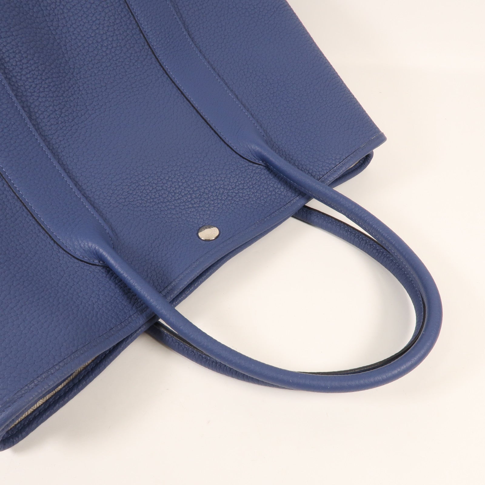 HERMES Negonda皮革Garden Party PM銀扣手挽袋Bleu Agate