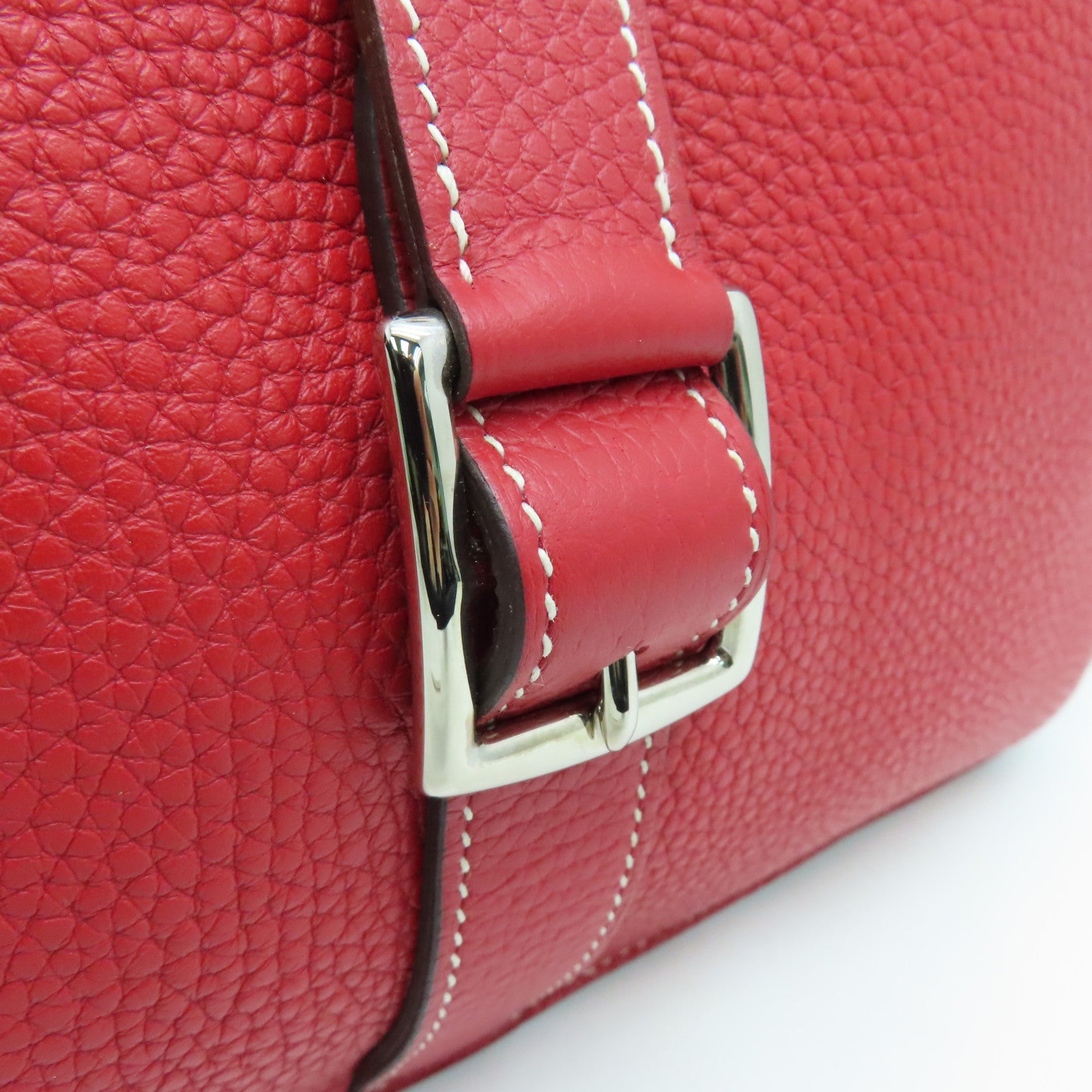 HERMES Clemence皮革Halzan 31 2Way Shoulder银扣手挽肩背两用袋Rouge Casaque红色