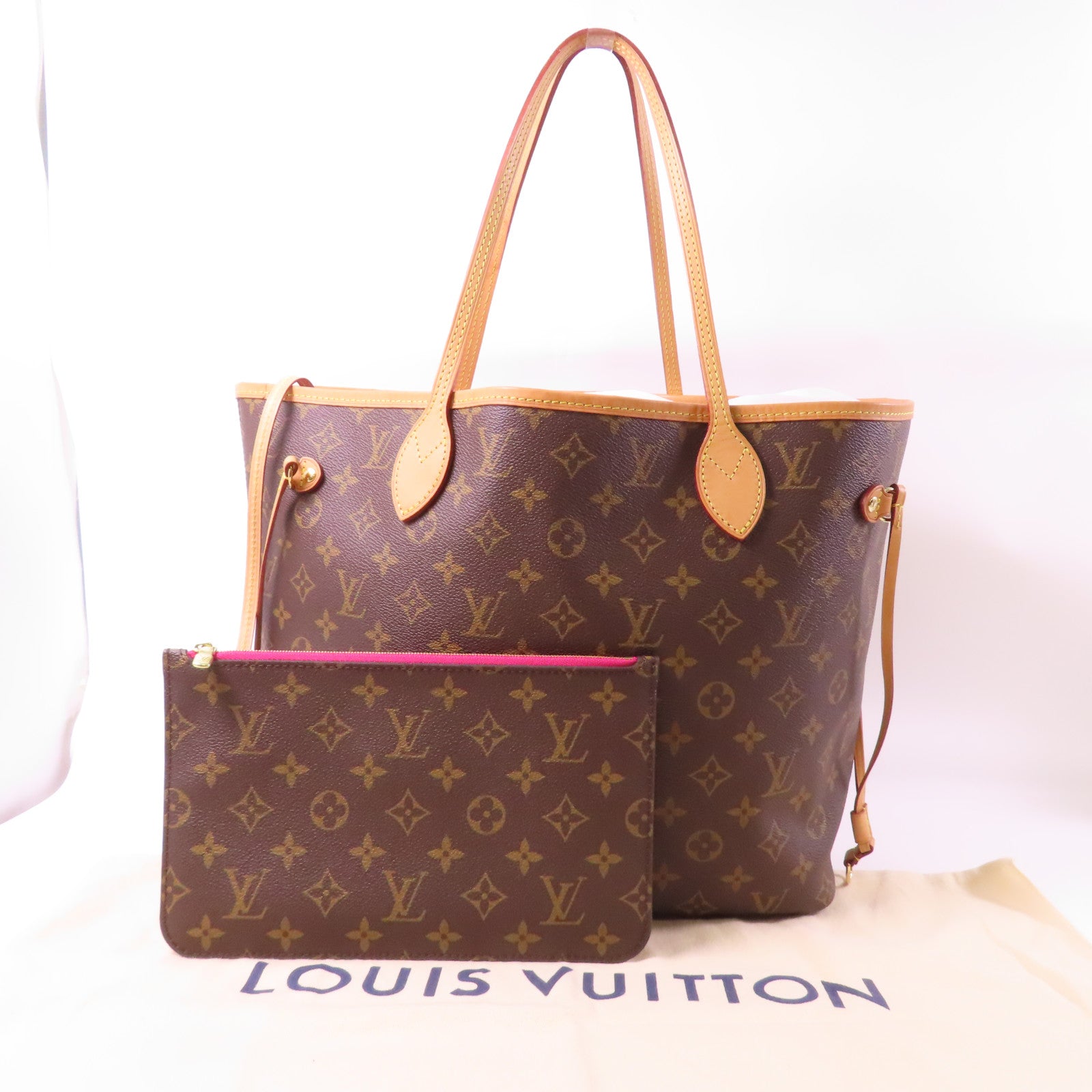LOUIS VUITTON Monogram Neverfull MM金扣肩背袋啡色